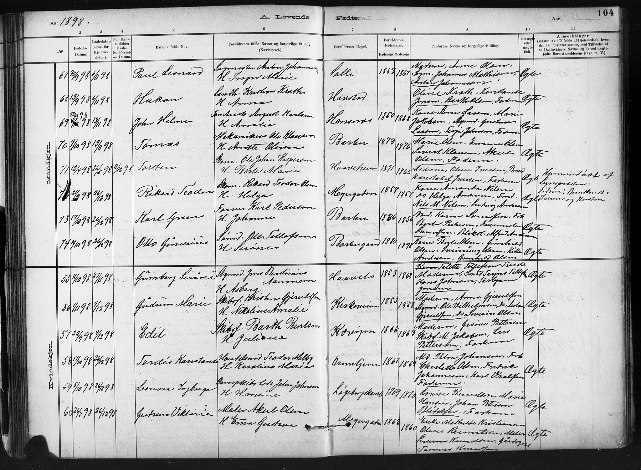 Barbu sokneprestkontor, SAK/1111-0003/F/Fb/L0002: Parish register (copy) no. B 2, 1890-1922, p. 104