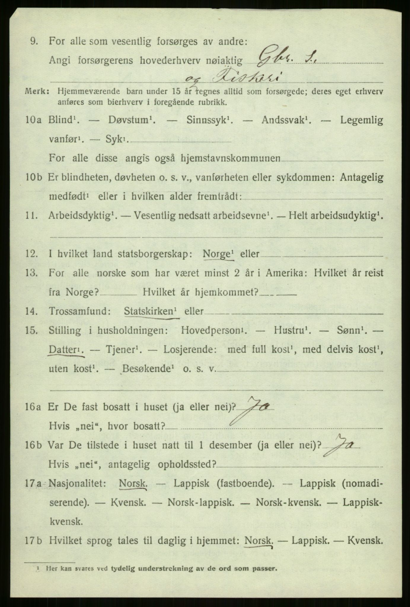 SATØ, 1920 census for Malangen, 1920, p. 1592