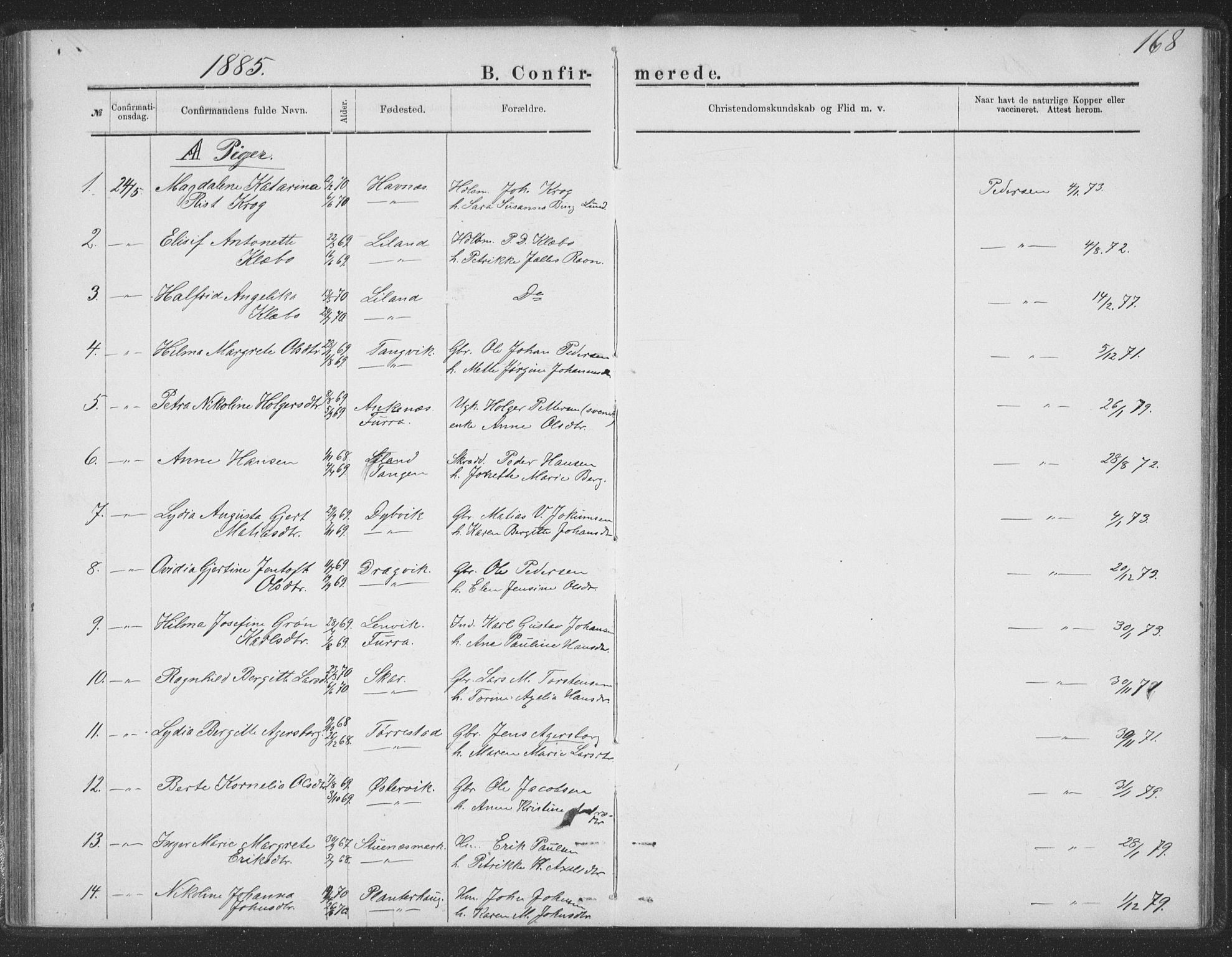 Ministerialprotokoller, klokkerbøker og fødselsregistre - Nordland, SAT/A-1459/863/L0913: Parish register (copy) no. 863C03, 1877-1885, p. 168