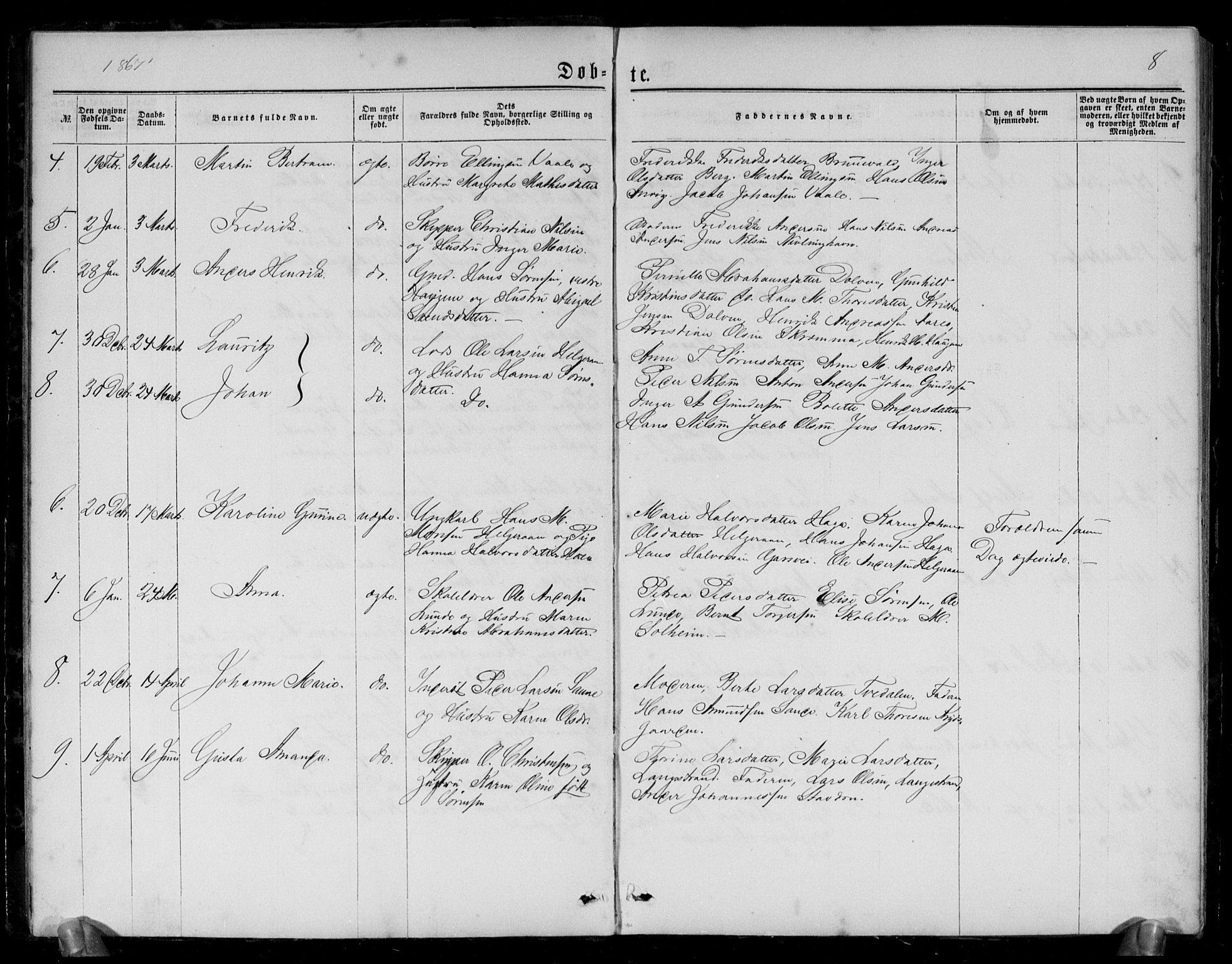 Brunlanes kirkebøker, AV/SAKO-A-342/G/Gb/L0001: Parish register (copy) no. II 1, 1866-1877, p. 8