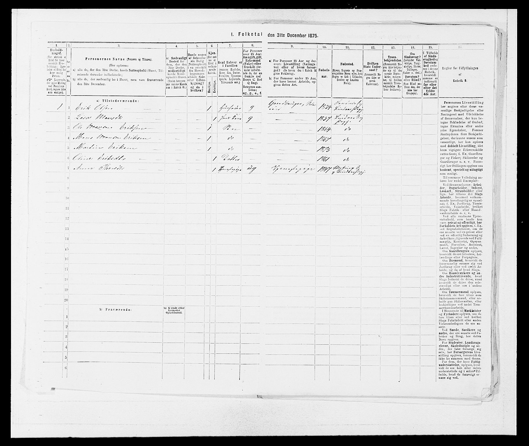 SAB, 1875 census for 1263P Lindås, 1875, p. 1603