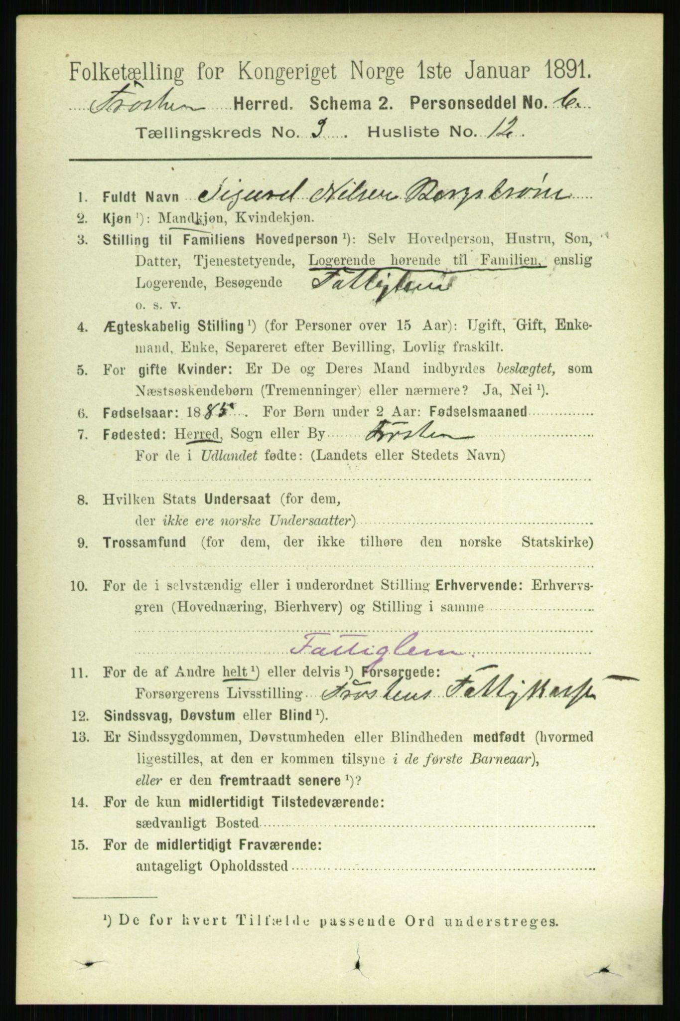 RA, 1891 census for 1717 Frosta, 1891, p. 1967