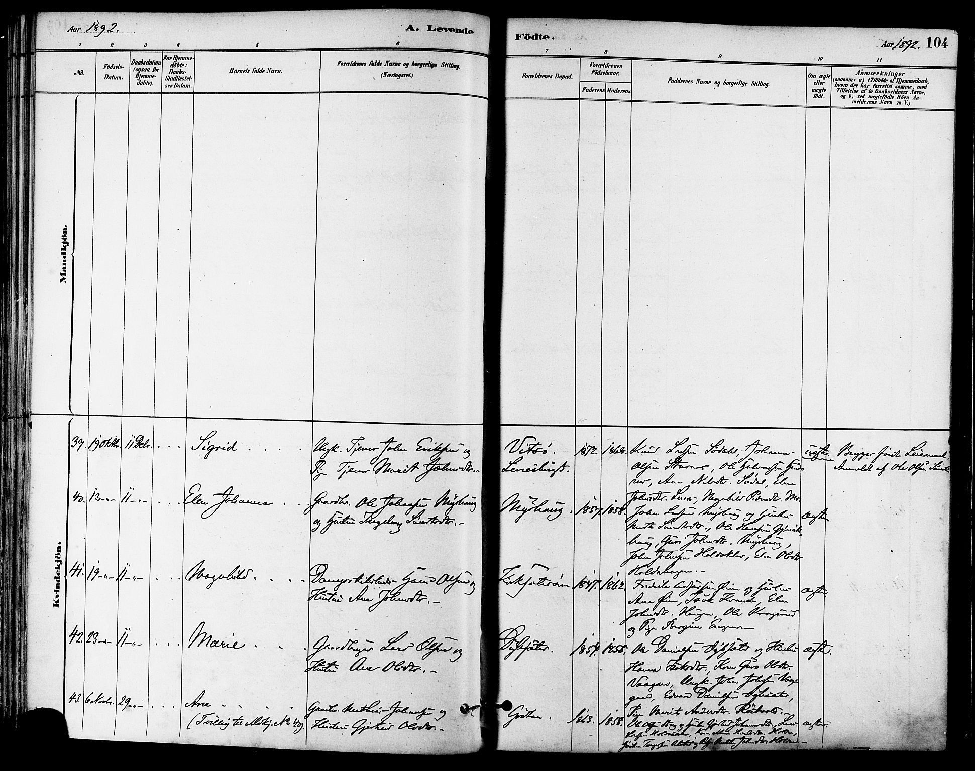 Ministerialprotokoller, klokkerbøker og fødselsregistre - Sør-Trøndelag, AV/SAT-A-1456/630/L0496: Parish register (official) no. 630A09, 1879-1895, p. 104