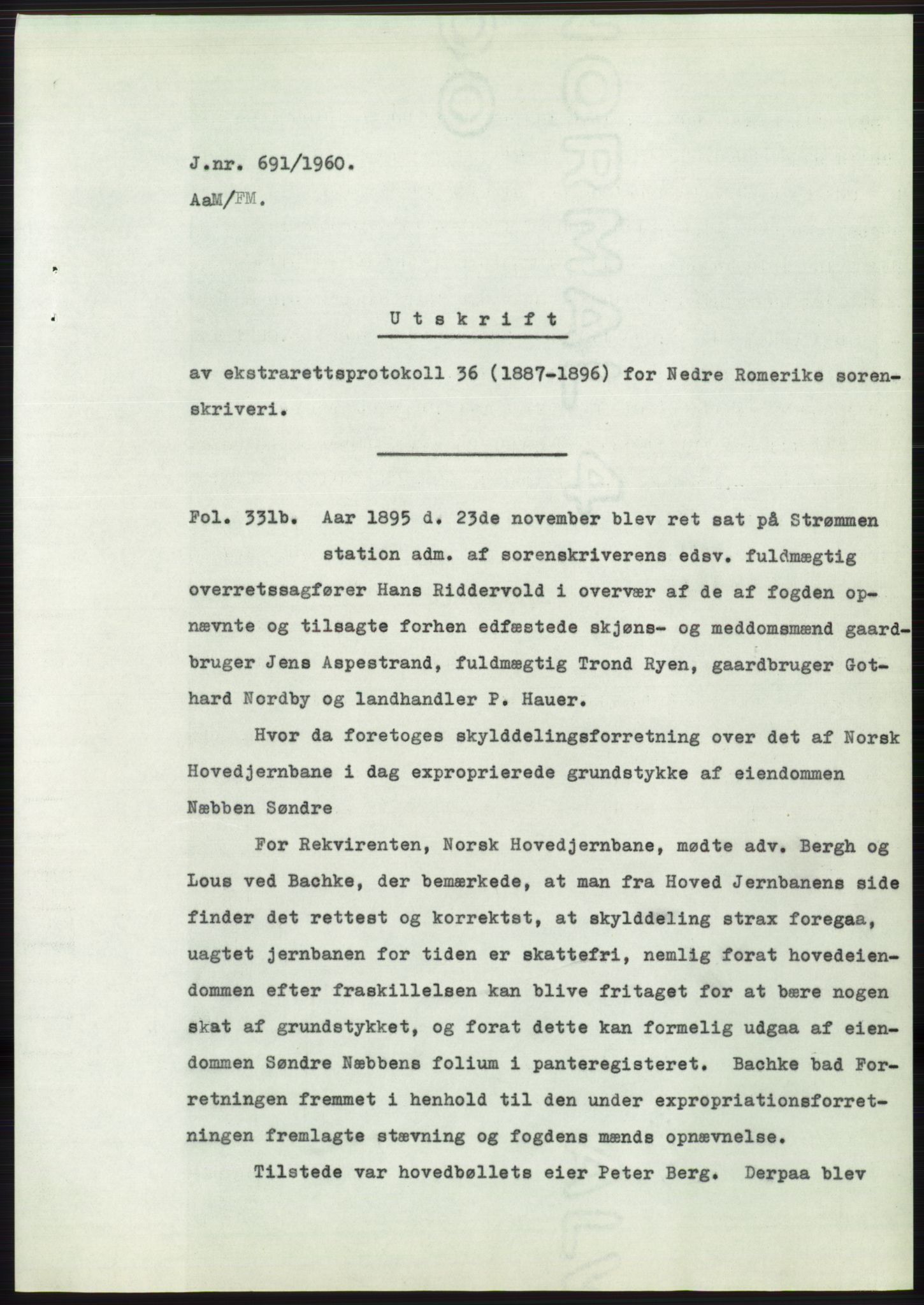 Statsarkivet i Oslo, AV/SAO-A-10621/Z/Zd/L0011: Avskrifter, j.nr 4-798/1960, 1960, p. 430