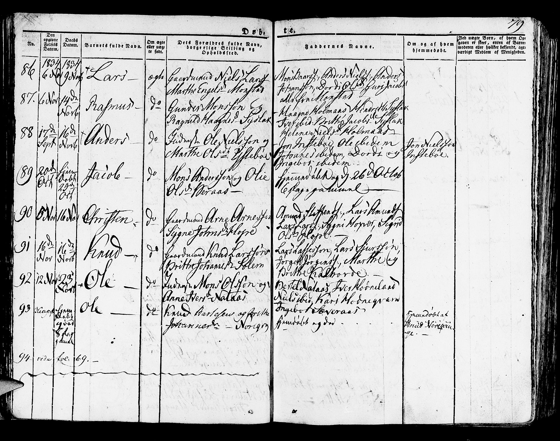 Lindås Sokneprestembete, SAB/A-76701/H/Haa: Parish register (official) no. A 8, 1823-1836, p. 79