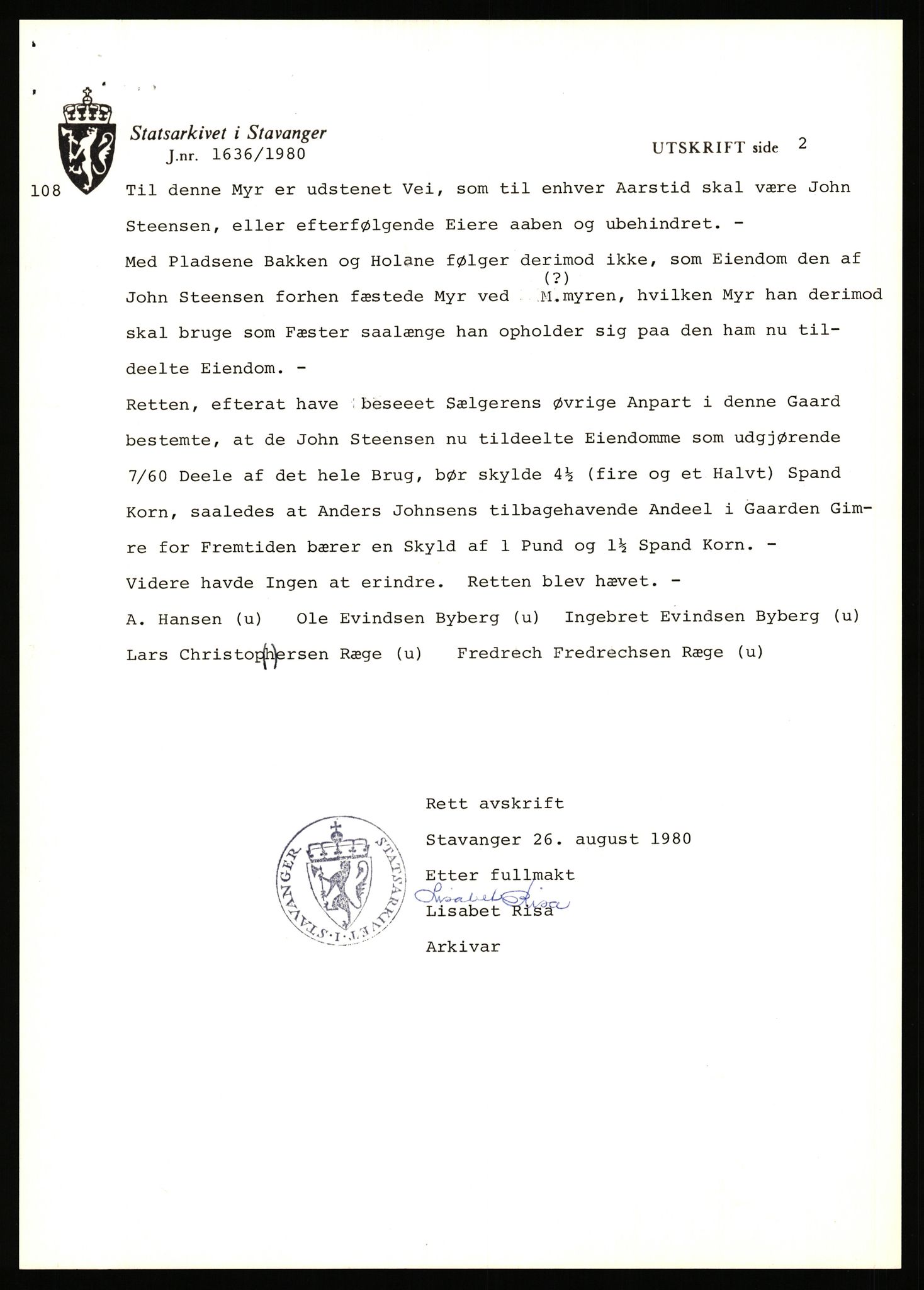 Statsarkivet i Stavanger, AV/SAST-A-101971/03/Y/Yj/L0025: Avskrifter sortert etter gårdsnavn: Garpestad - Gjerde, 1750-1930, p. 361