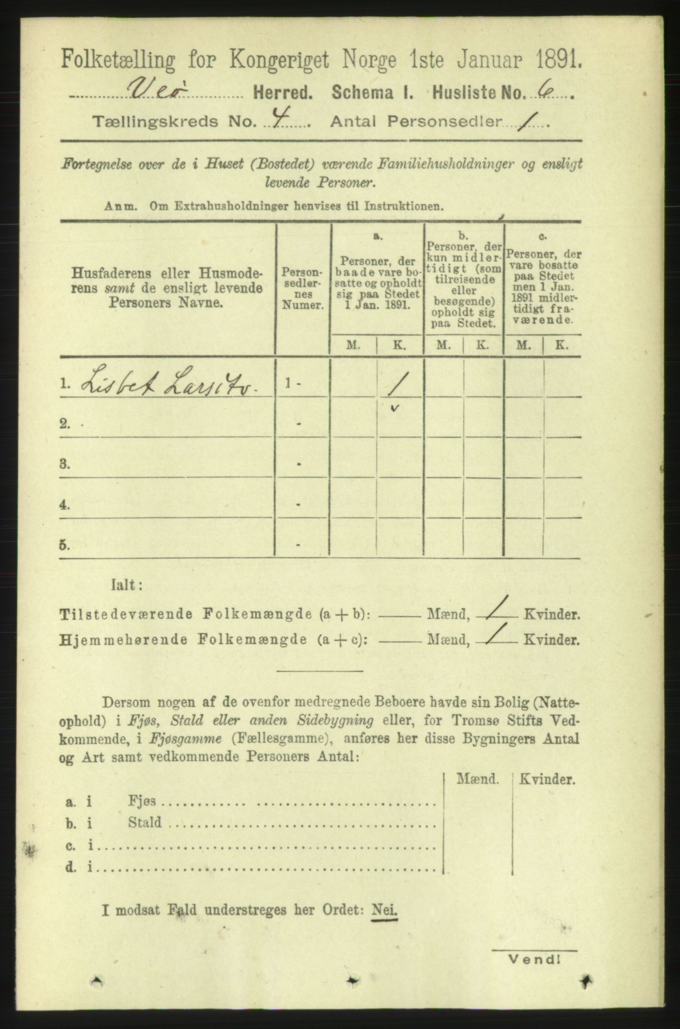 RA, 1891 census for 1541 Veøy, 1891, p. 1741