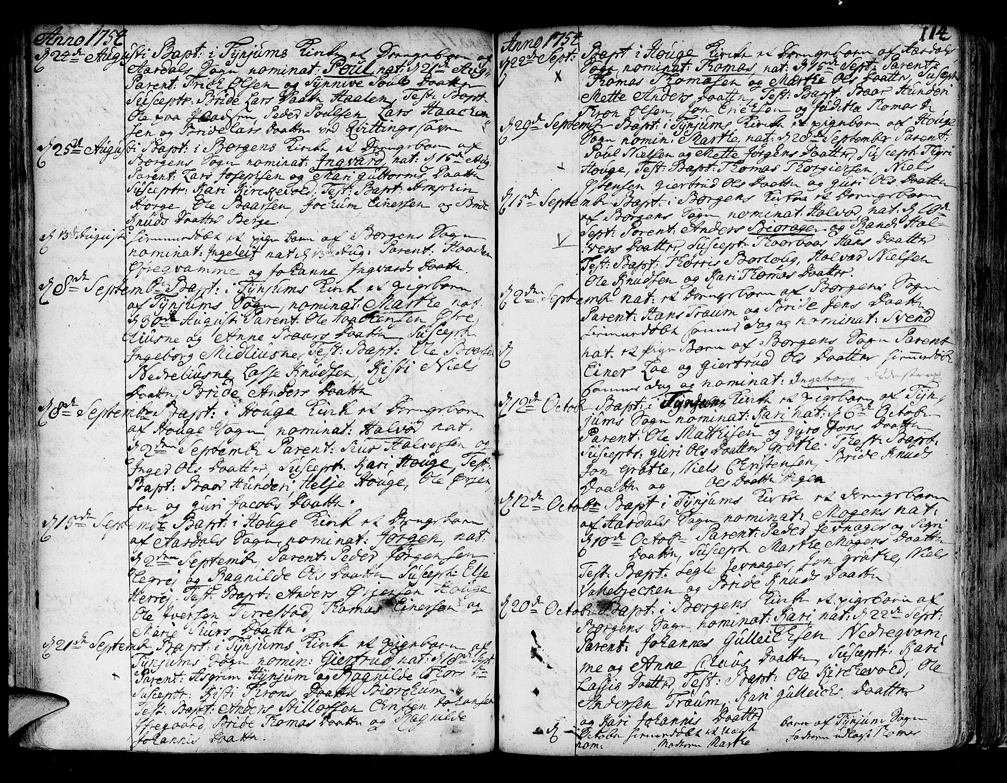 Lærdal sokneprestembete, SAB/A-81201: Parish register (official) no. A 2, 1752-1782, p. 114