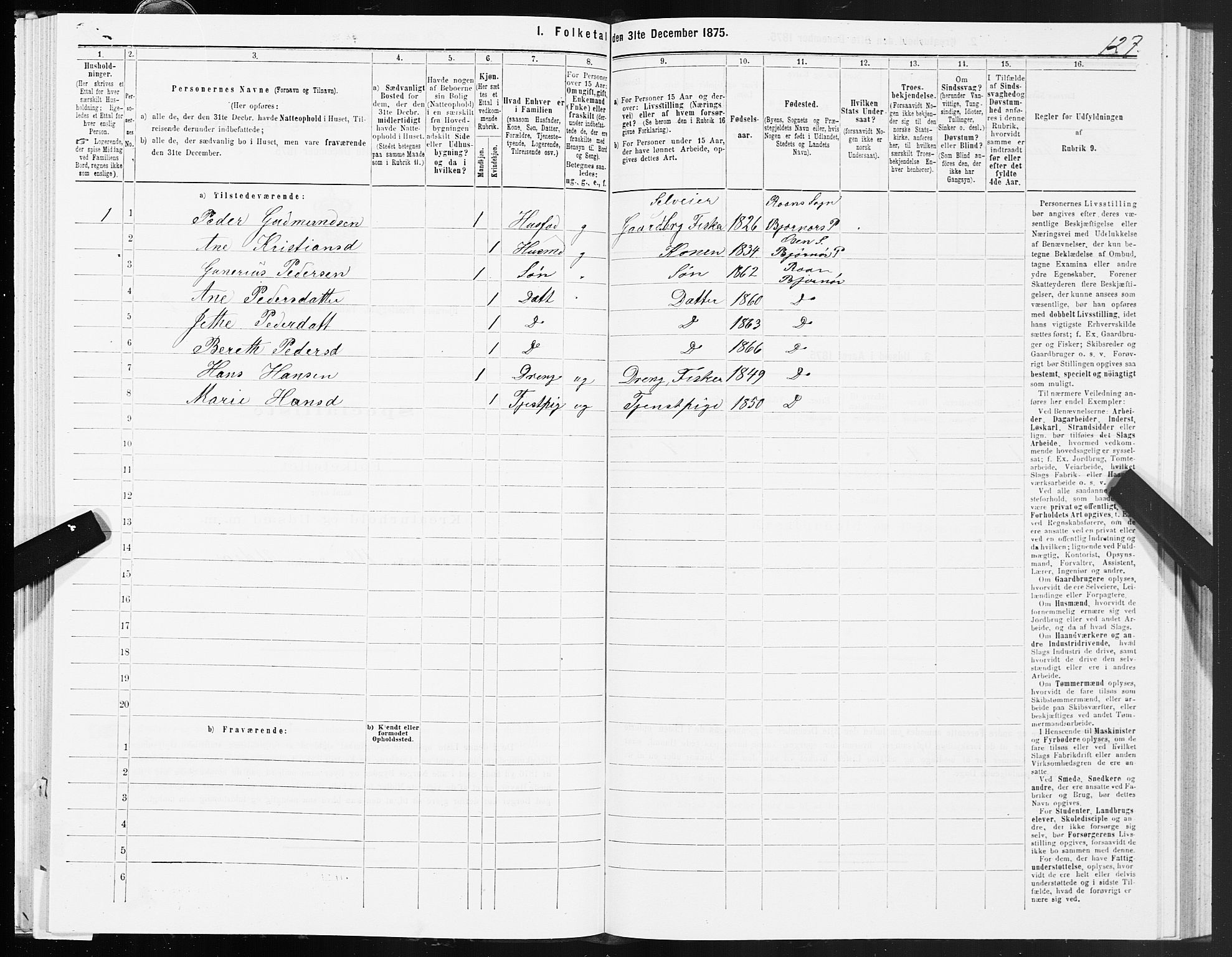 SAT, 1875 census for 1632P Bjørnør, 1875, p. 3127