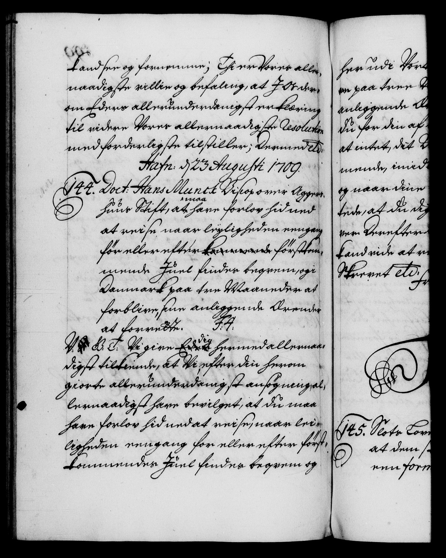 Danske Kanselli 1572-1799, RA/EA-3023/F/Fc/Fca/Fcab/L0018: Norske tegnelser, 1707-1709, p. 599b