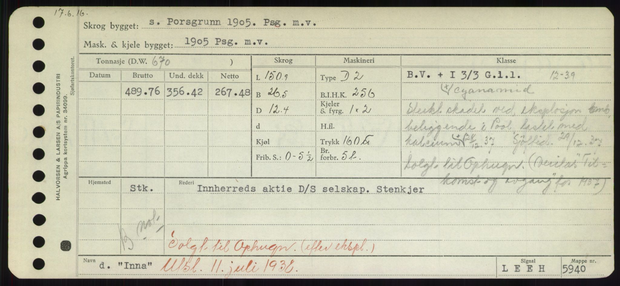 Sjøfartsdirektoratet med forløpere, Skipsmålingen, RA/S-1627/H/Hd/L0018: Fartøy, I, p. 207