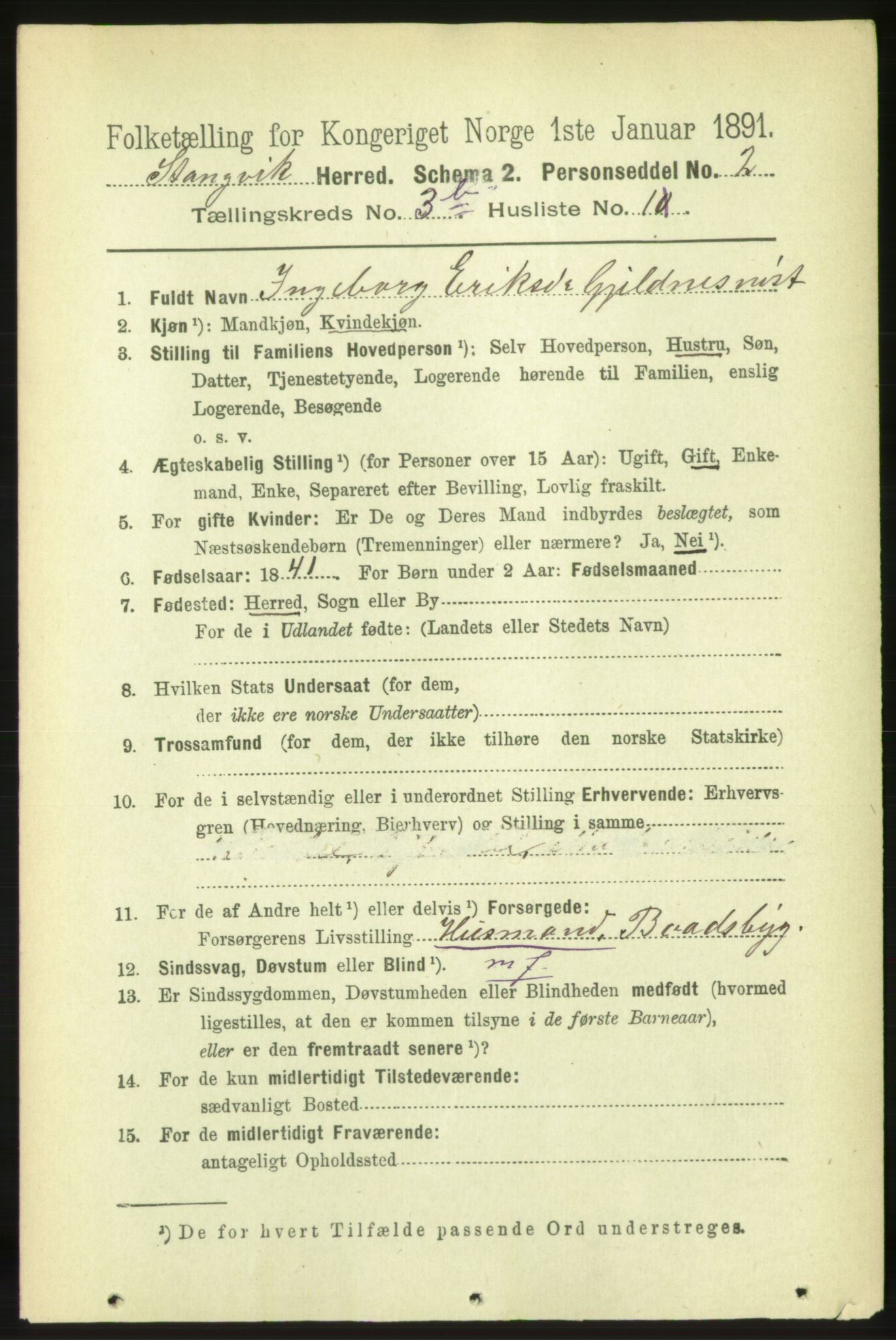 RA, 1891 census for 1564 Stangvik, 1891, p. 1449