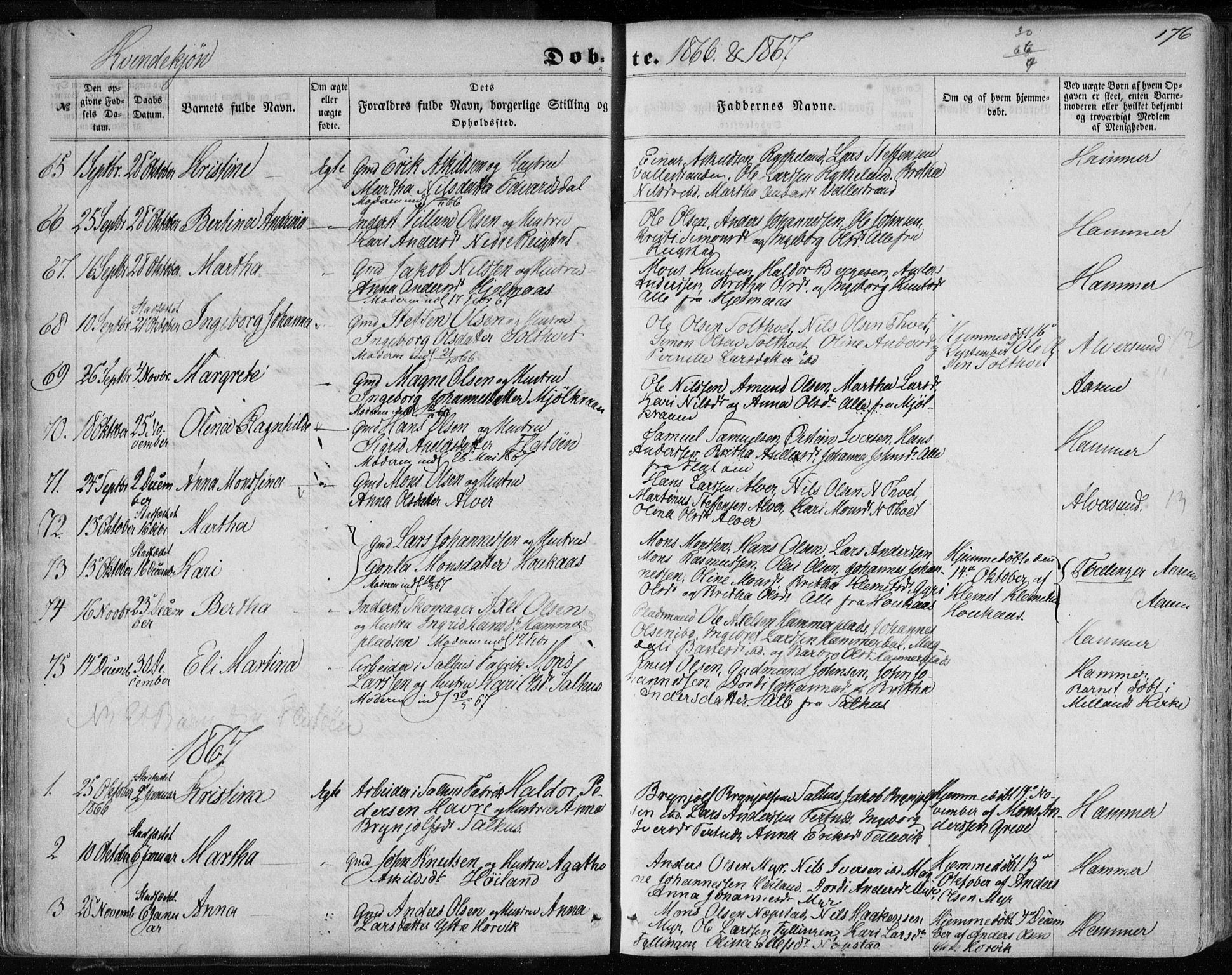 Hamre sokneprestembete, SAB/A-75501/H/Ha/Haa/Haaa/L0014: Parish register (official) no. A 14, 1858-1872, p. 176