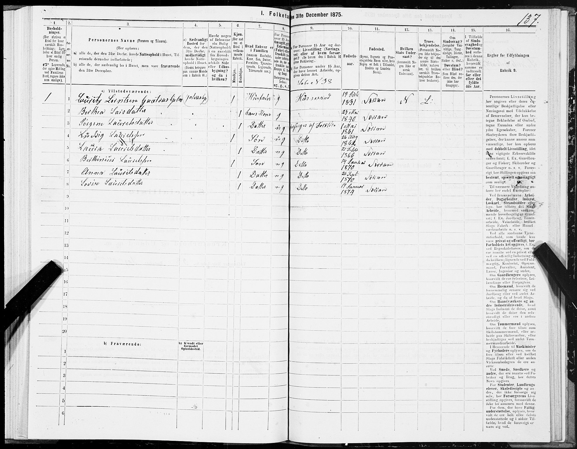 SAT, 1875 census for 1722P Ytterøy, 1875, p. 5137