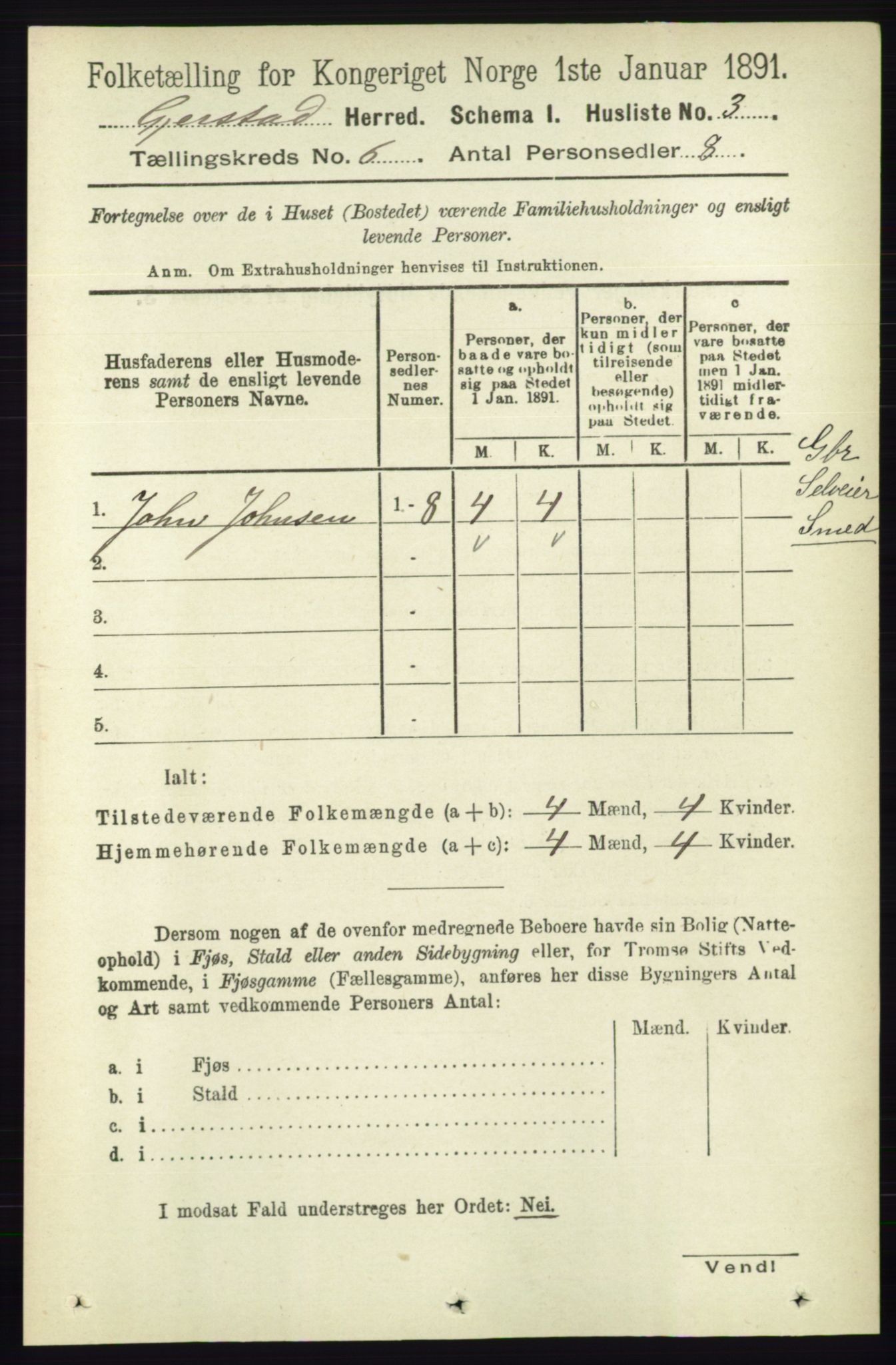 RA, 1891 census for 0911 Gjerstad, 1891, p. 2330