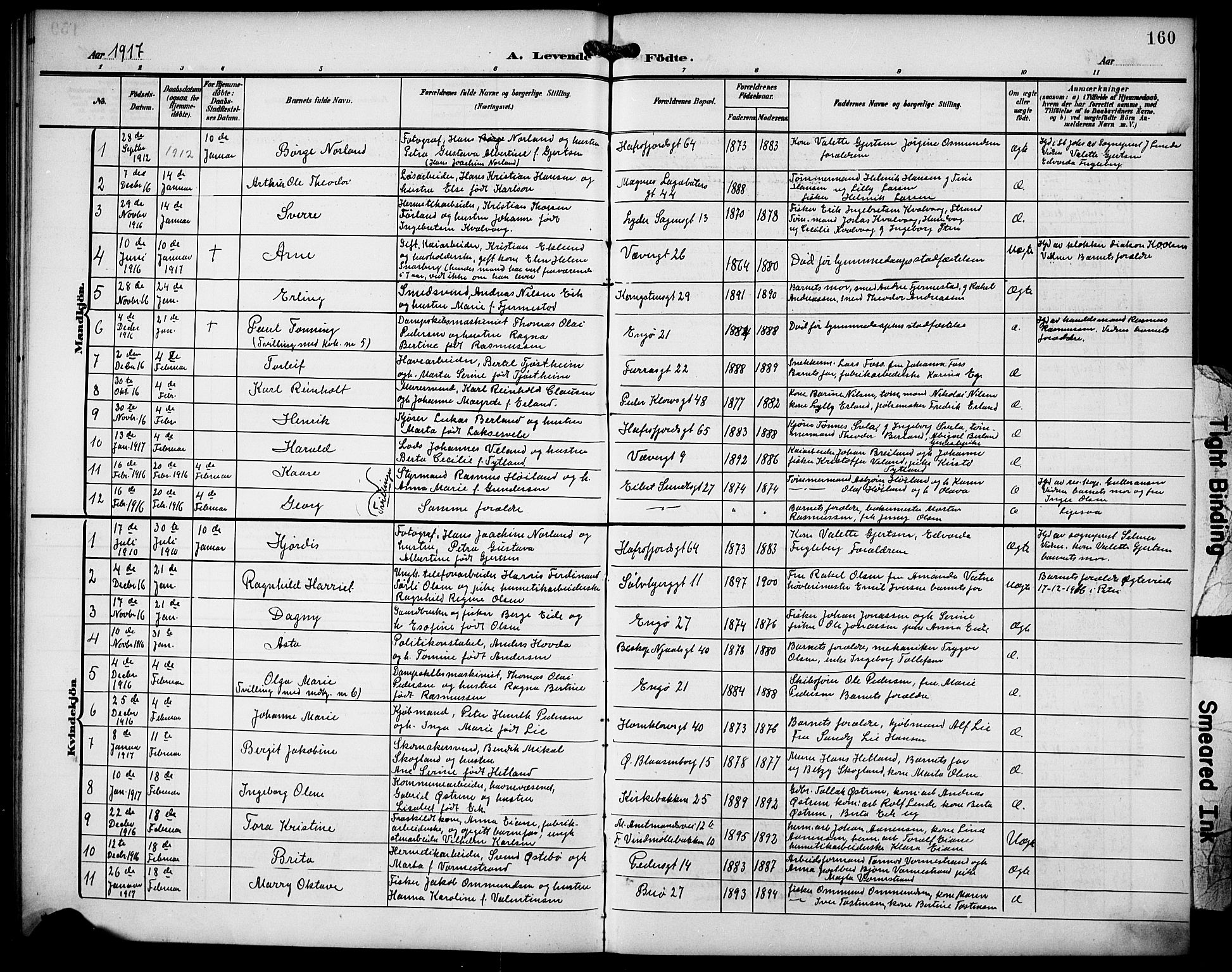 St. Petri sokneprestkontor, SAST/A-101813/001/30/30BB/L0010: Parish register (copy) no. B 10, 1905-1917, p. 160