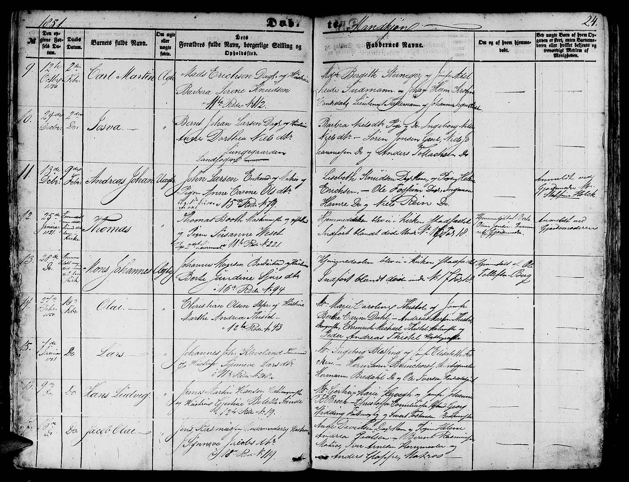 Domkirken sokneprestembete, AV/SAB-A-74801/H/Hab/L0010: Parish register (copy) no. B 3, 1849-1856, p. 24