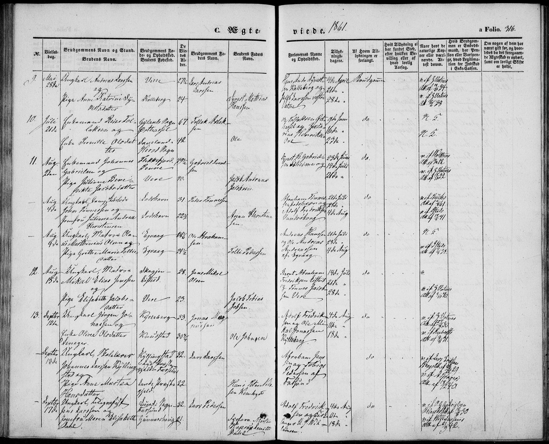Lista sokneprestkontor, SAK/1111-0027/F/Fb/L0002: Parish register (copy) no. B 2, 1847-1862, p. 316