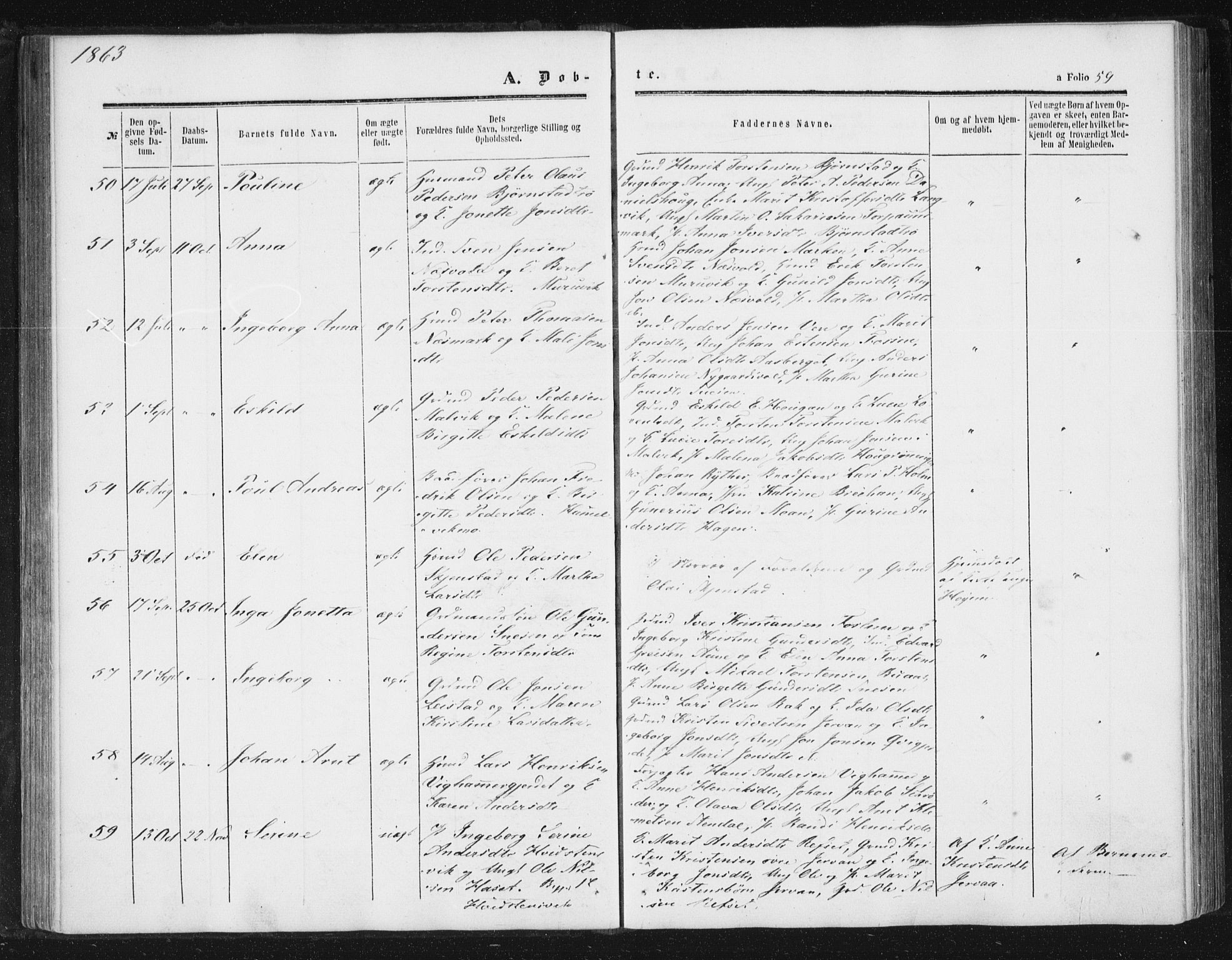 Ministerialprotokoller, klokkerbøker og fødselsregistre - Sør-Trøndelag, SAT/A-1456/616/L0408: Parish register (official) no. 616A05, 1857-1865, p. 59