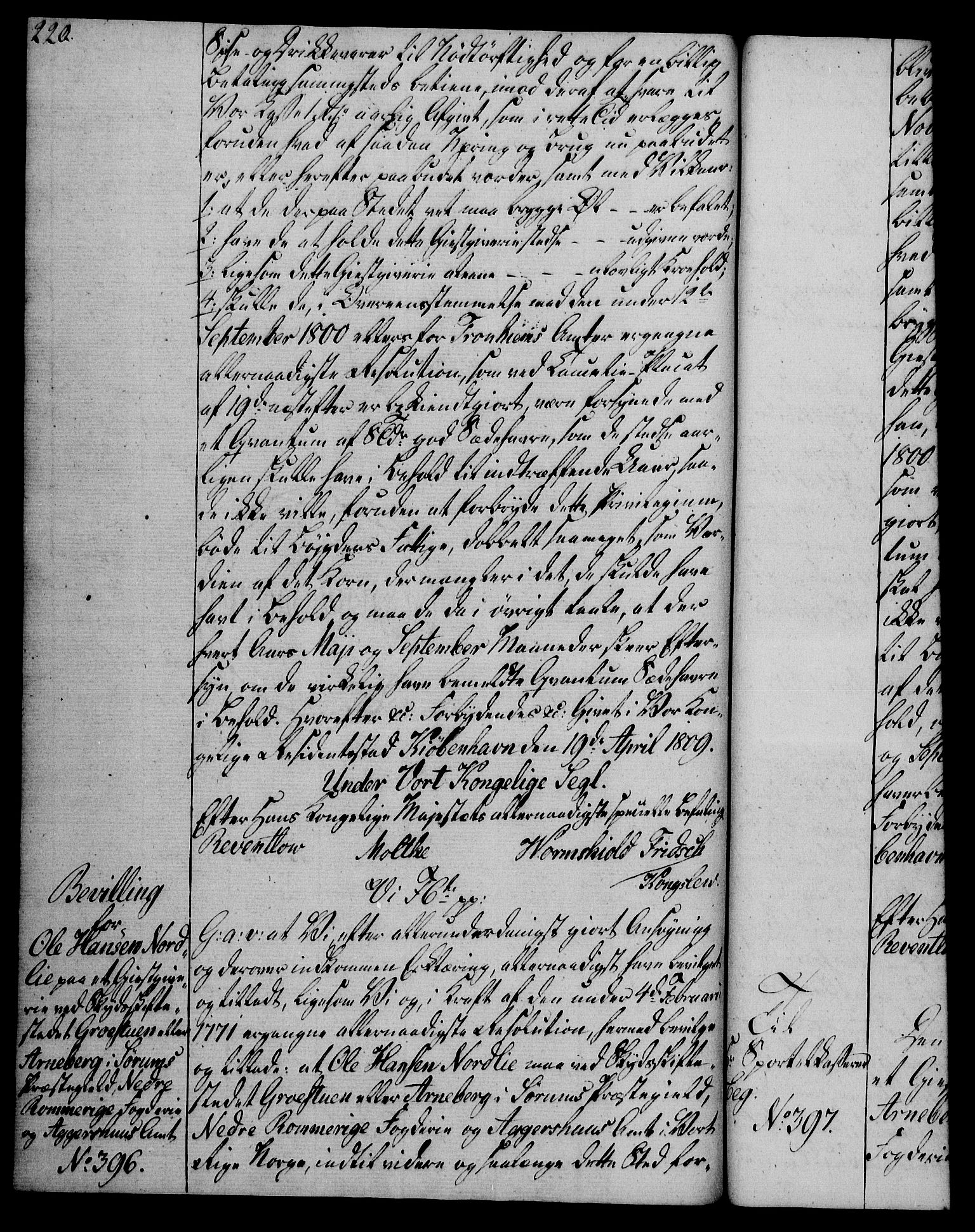 Rentekammeret, Kammerkanselliet, AV/RA-EA-3111/G/Gg/Gga/L0019: Norsk ekspedisjonsprotokoll med register (merket RK 53.19), 1807-1810, p. 220