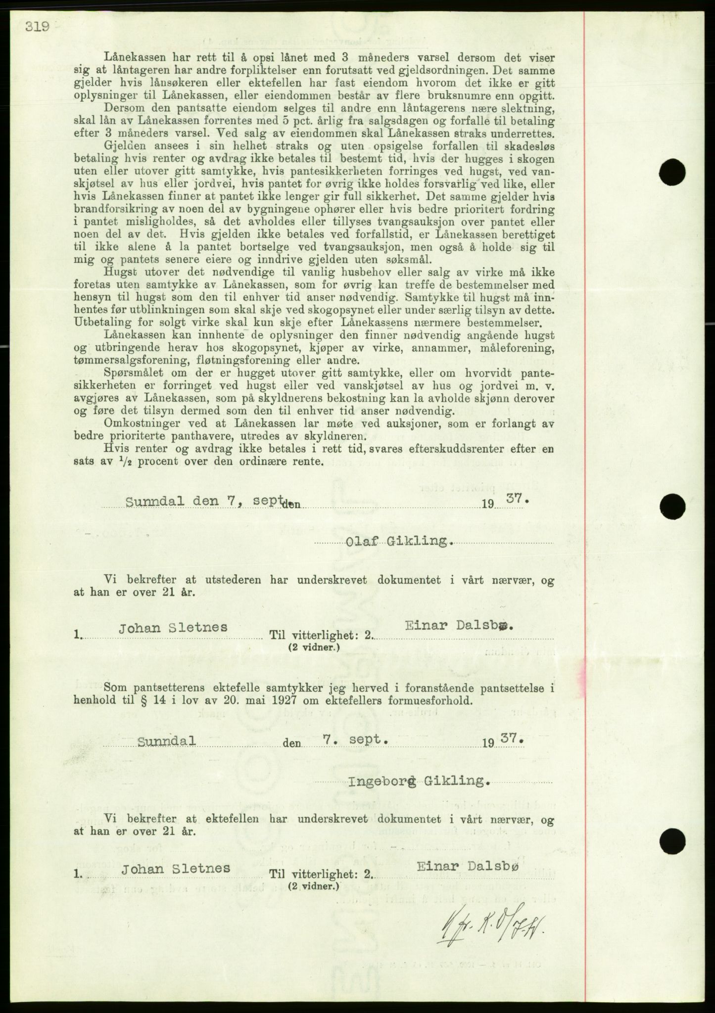 Nordmøre sorenskriveri, AV/SAT-A-4132/1/2/2Ca/L0092: Mortgage book no. B82, 1937-1938, Diary no: : 2855/1937