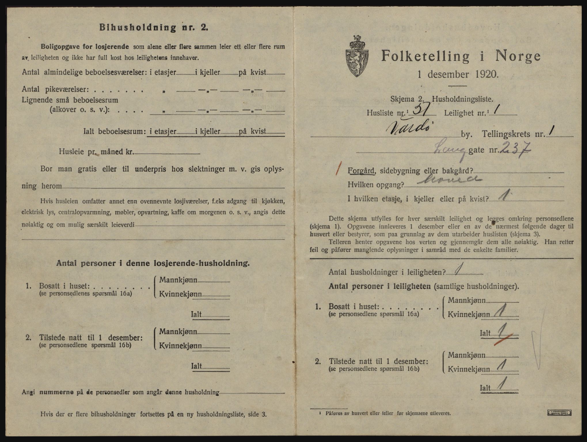 SATØ, 1920 census for Vardø, 1920, p. 1129