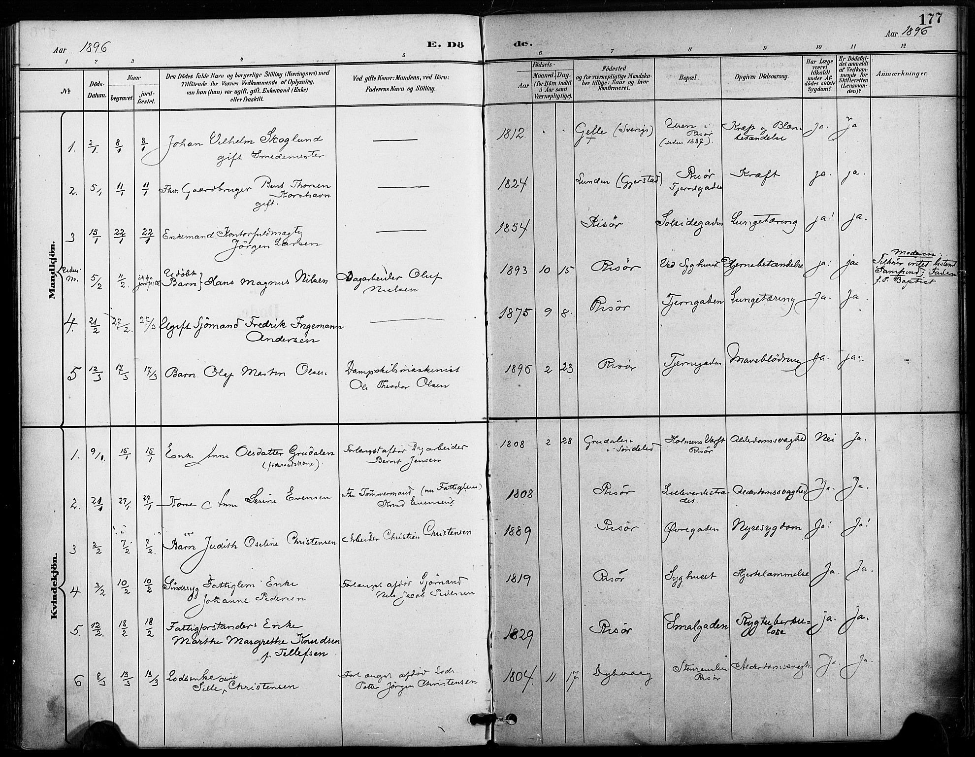 Risør sokneprestkontor, AV/SAK-1111-0035/F/Fa/L0010: Parish register (official) no. A 10, 1896-1906, p. 177