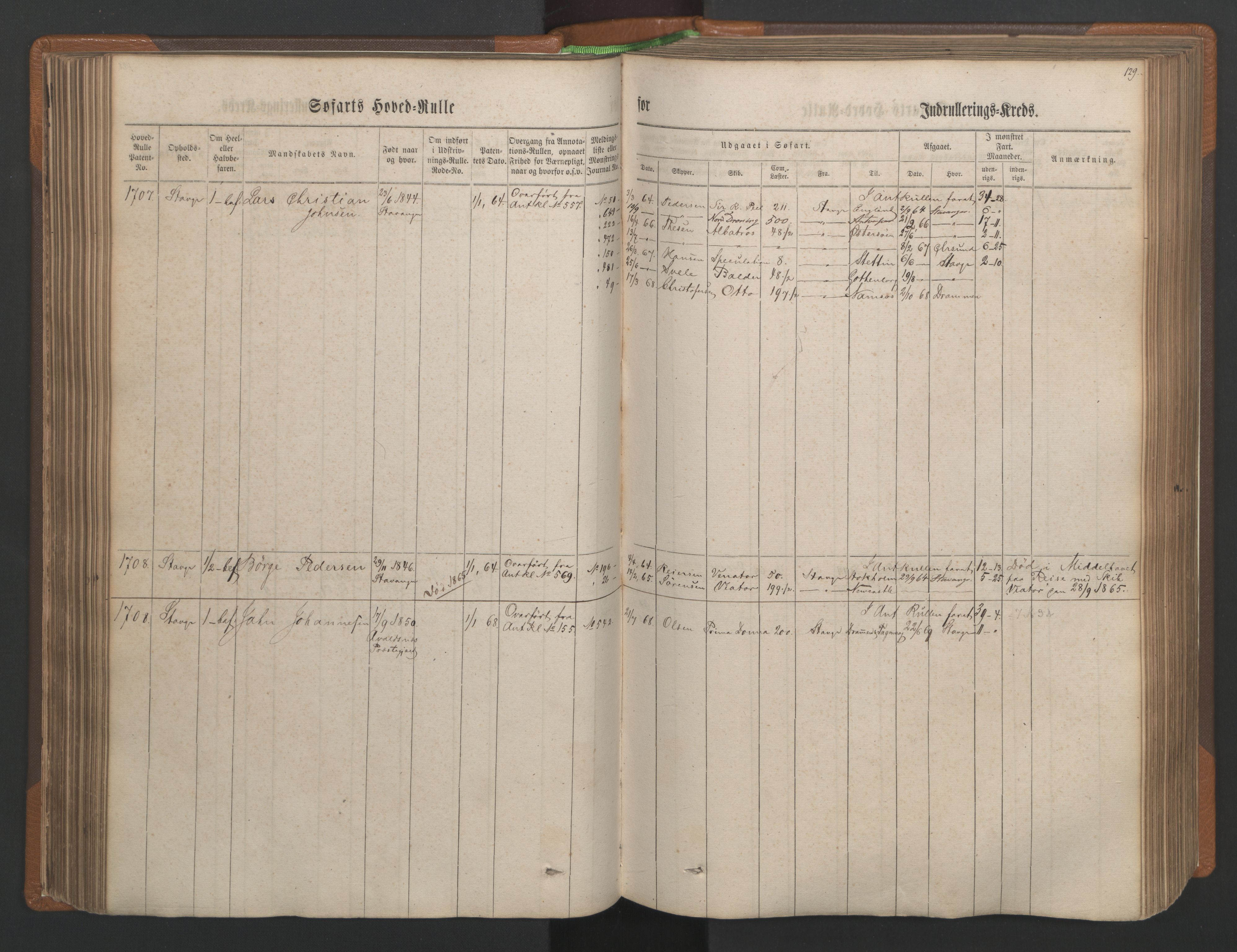 Stavanger sjømannskontor, AV/SAST-A-102006/F/Fb/Fbb/L0003: Sjøfartshovedrulle, patentnr. 1451-2270, 1863, p. 134