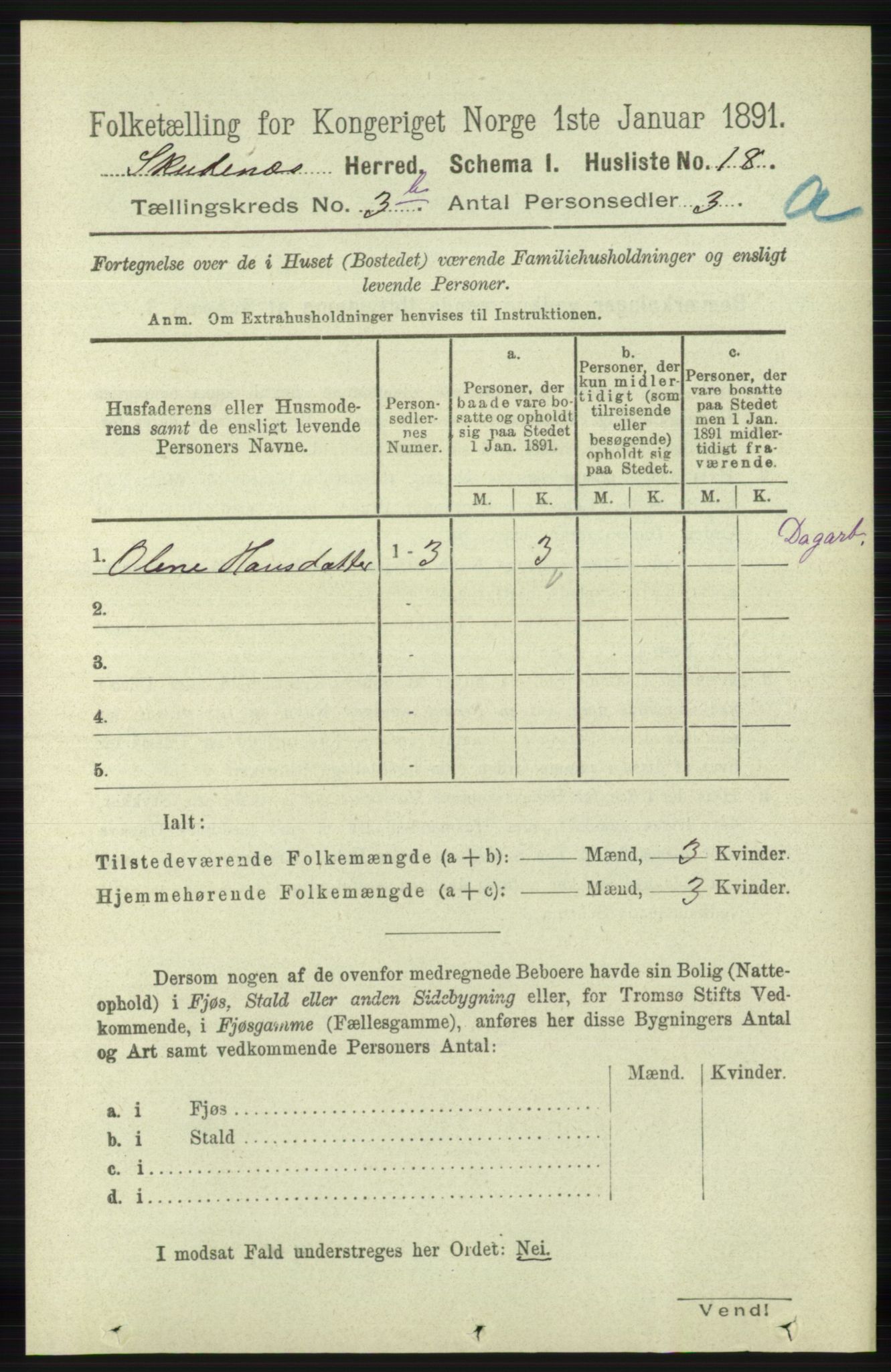 RA, 1891 census for 1150 Skudenes, 1891, p. 1629