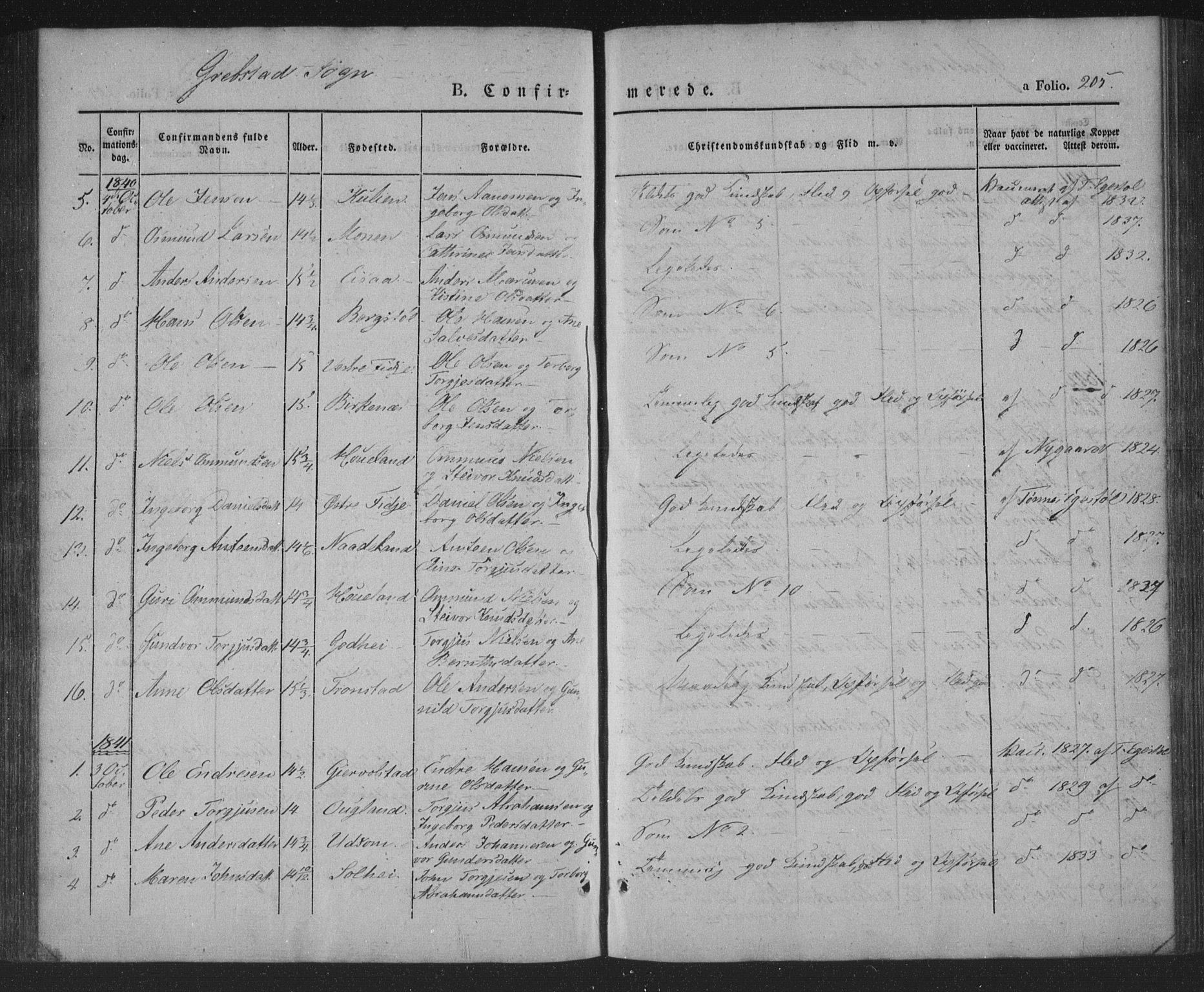 Søgne sokneprestkontor, AV/SAK-1111-0037/F/Fa/Fab/L0009: Parish register (official) no. A 9, 1838-1853, p. 205