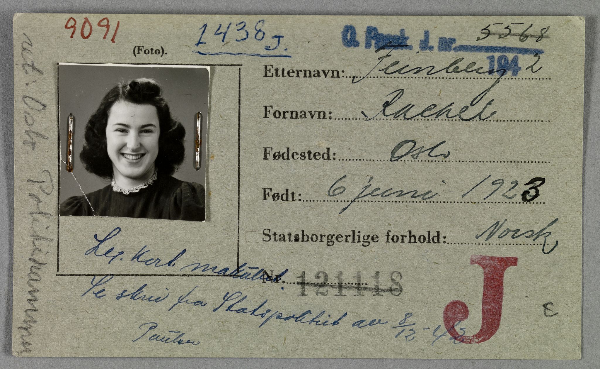 Sosialdepartementet, Våre Falne, RA/S-1708/E/Ee/L0021A: Fotografier av jøder på legitimasjonskort (1941-42), 1941-1942, p. 109