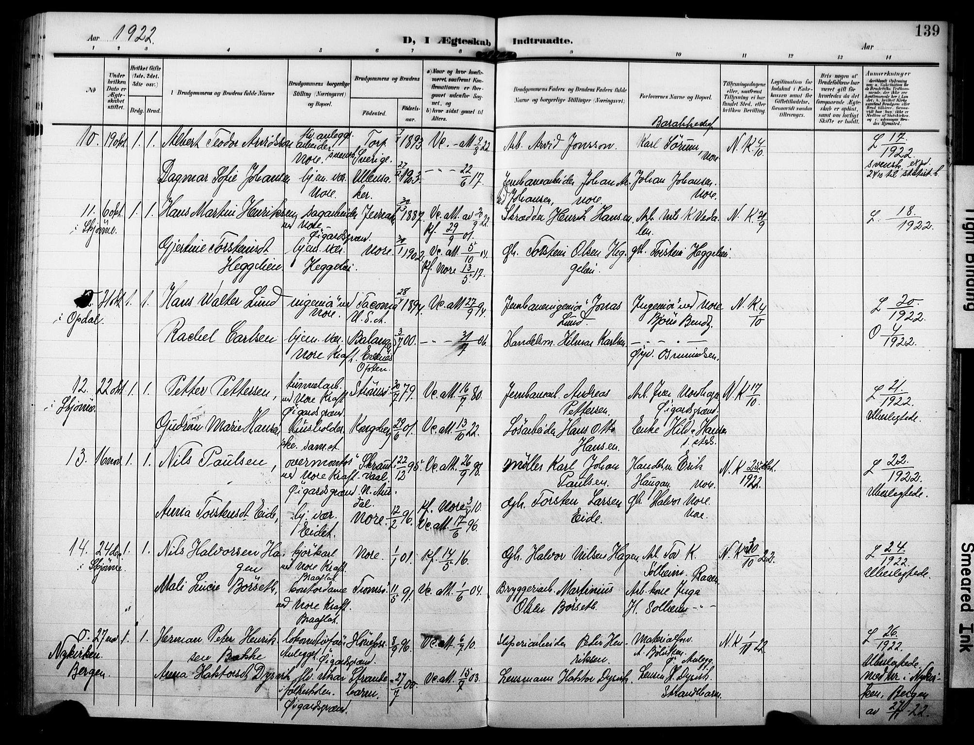 Nore kirkebøker, AV/SAKO-A-238/F/Fb/L0003: Parish register (official) no. II 3, 1906-1926, p. 139