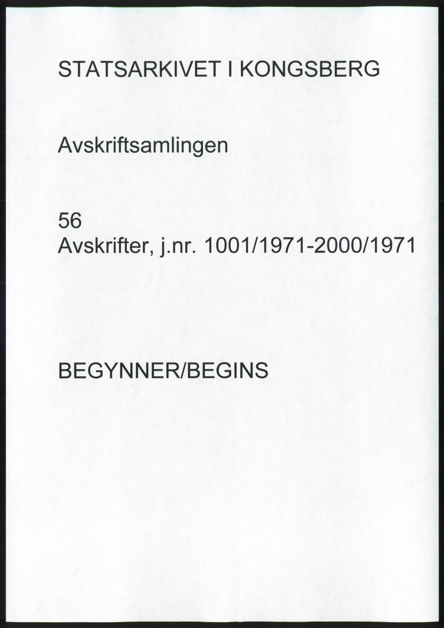 Statsarkivet i Kongsberg, SAKO/A-0001, 1971, p. 1