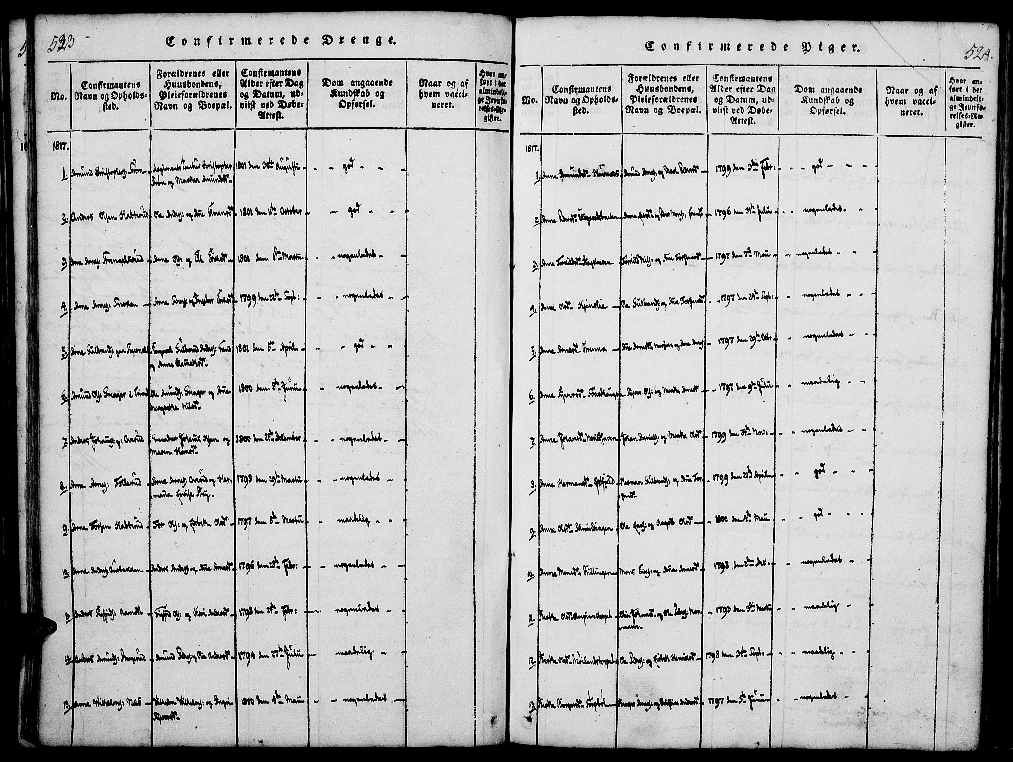 Vinger prestekontor, AV/SAH-PREST-024/H/Ha/Haa/L0006: Parish register (official) no. 6, 1814-1825, p. 523-524