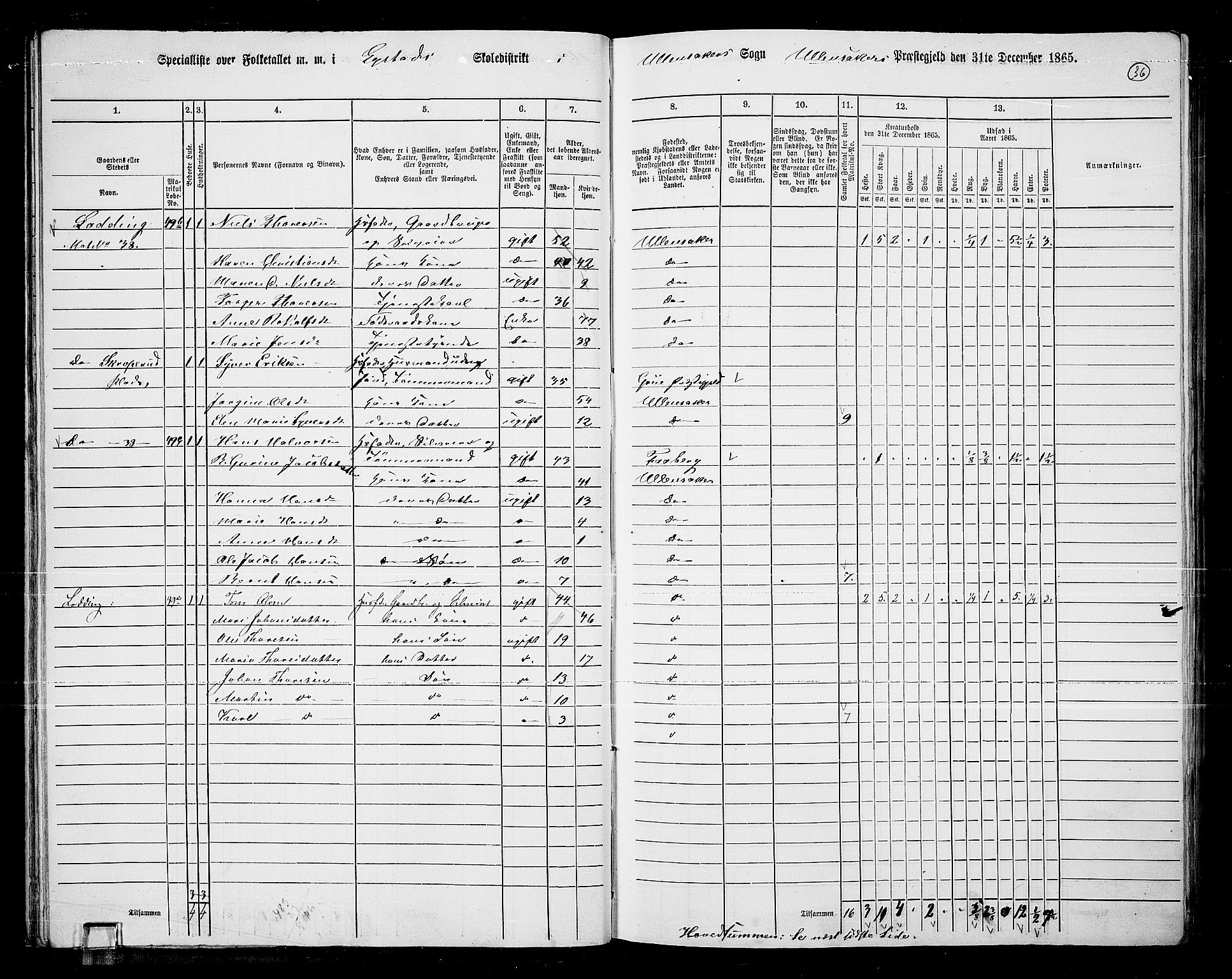 RA, 1865 census for Ullensaker, 1865, p. 33