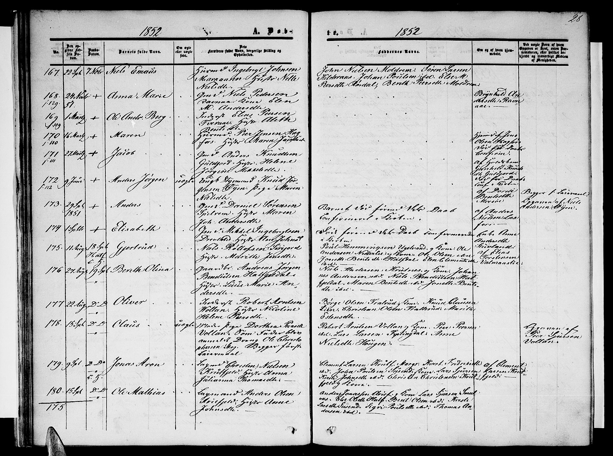 Ministerialprotokoller, klokkerbøker og fødselsregistre - Nordland, AV/SAT-A-1459/820/L0301: Parish register (copy) no. 820C03, 1851-1858, p. 28