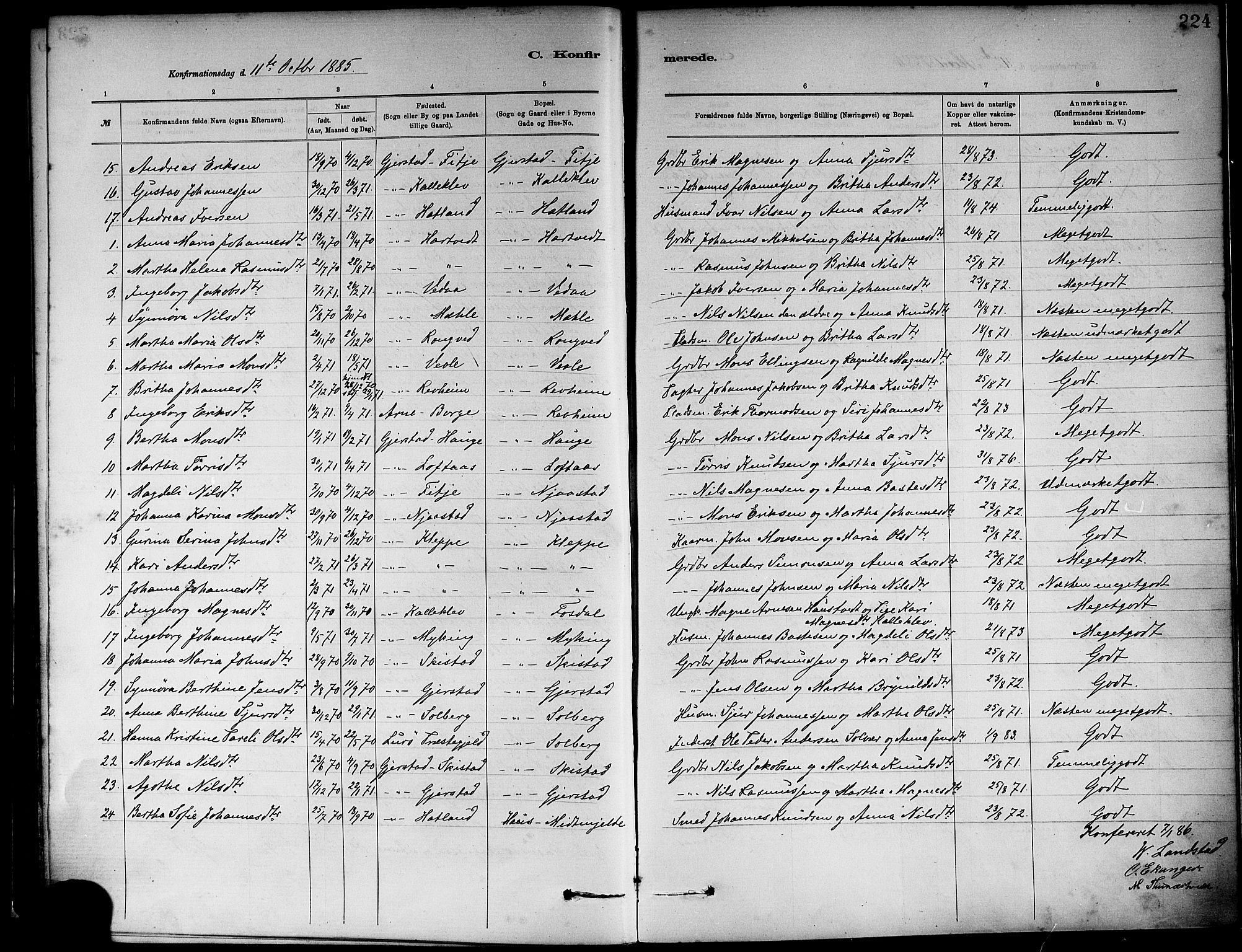 Haus sokneprestembete, AV/SAB-A-75601/H/Haa: Parish register (official) no. A 19I, 1878-1886, p. 224