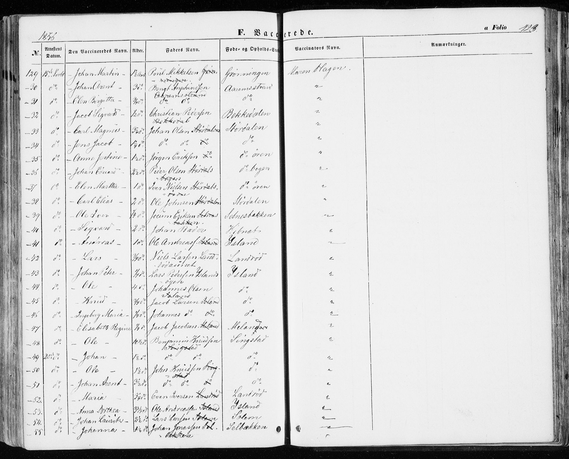 Ministerialprotokoller, klokkerbøker og fødselsregistre - Sør-Trøndelag, AV/SAT-A-1456/646/L0611: Parish register (official) no. 646A09, 1848-1857, p. 423