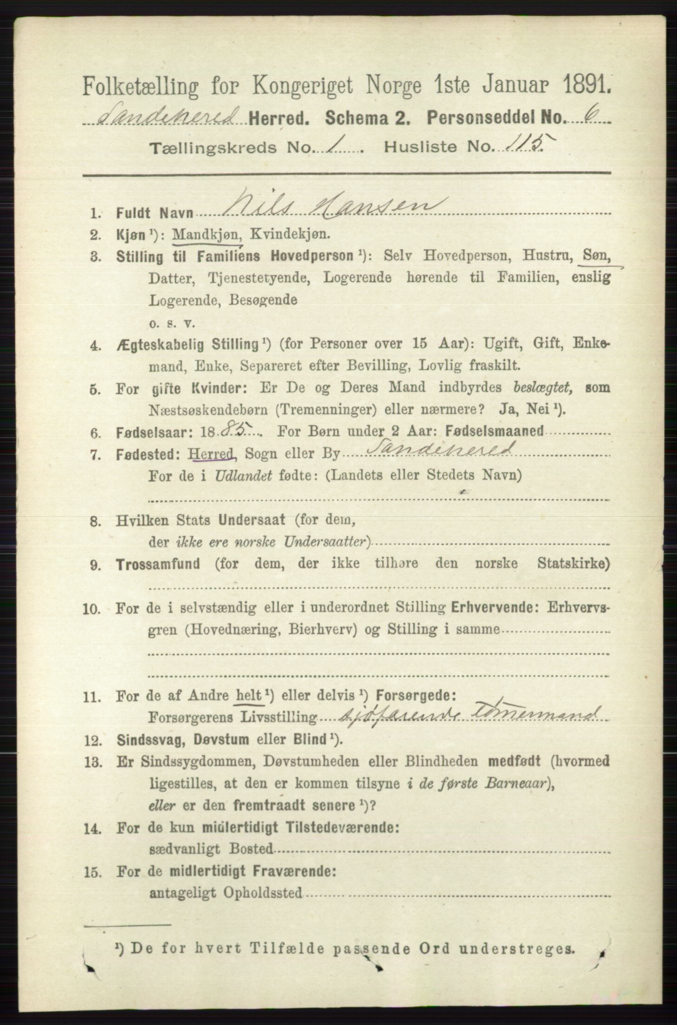 RA, 1891 census for 0724 Sandeherred, 1891, p. 861