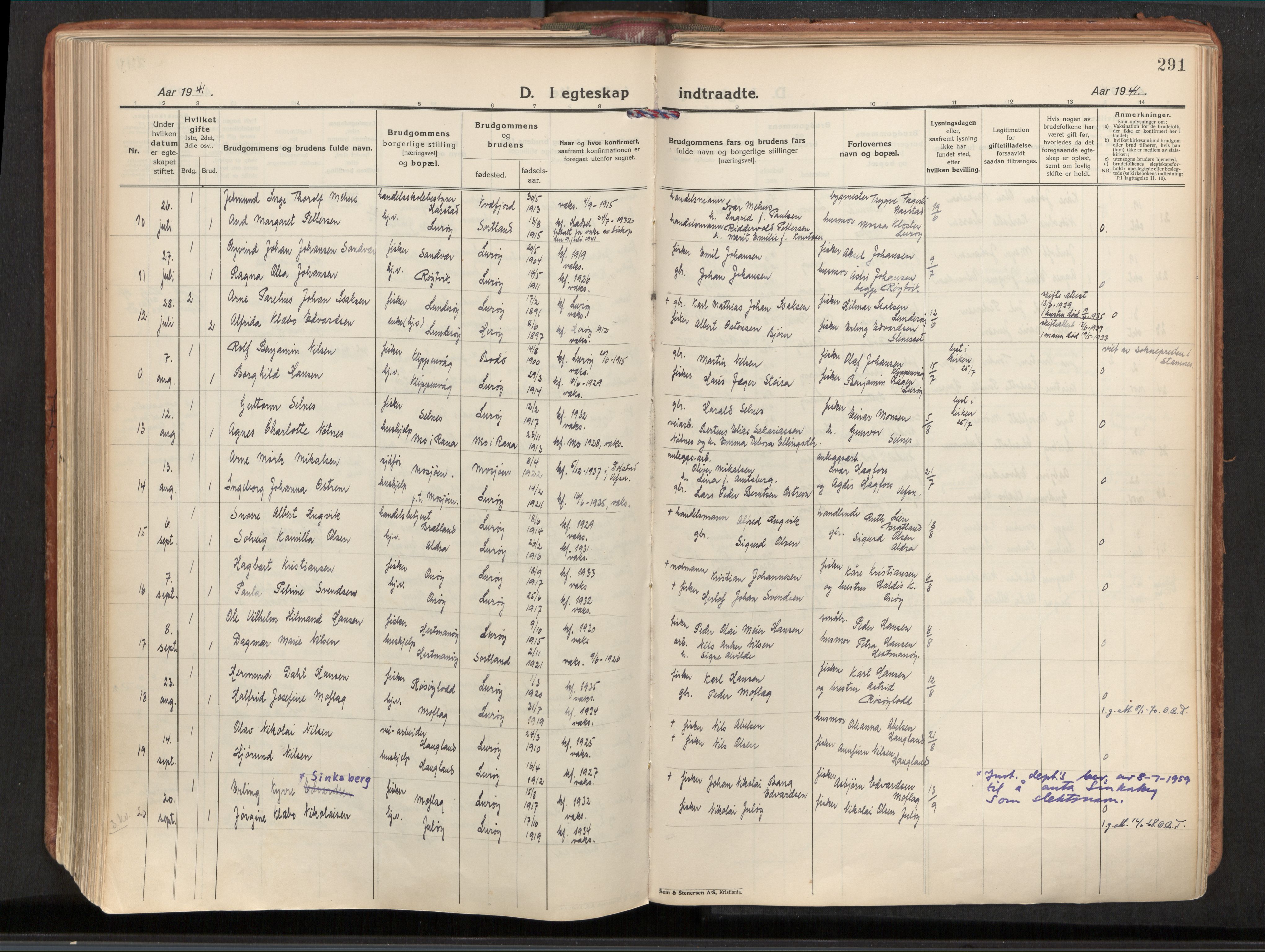 Ministerialprotokoller, klokkerbøker og fødselsregistre - Nordland, AV/SAT-A-1459/839/L0570: Parish register (official) no. 839A07, 1923-1942, p. 291