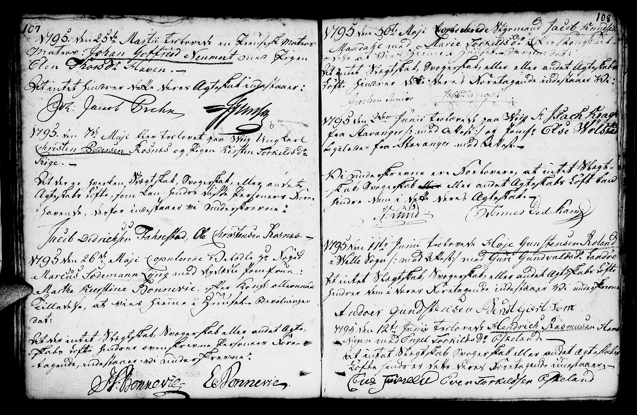 Mandal sokneprestkontor, SAK/1111-0030/F/Fa/Faa/L0007: Parish register (official) no. A 7, 1783-1818, p. 107-108