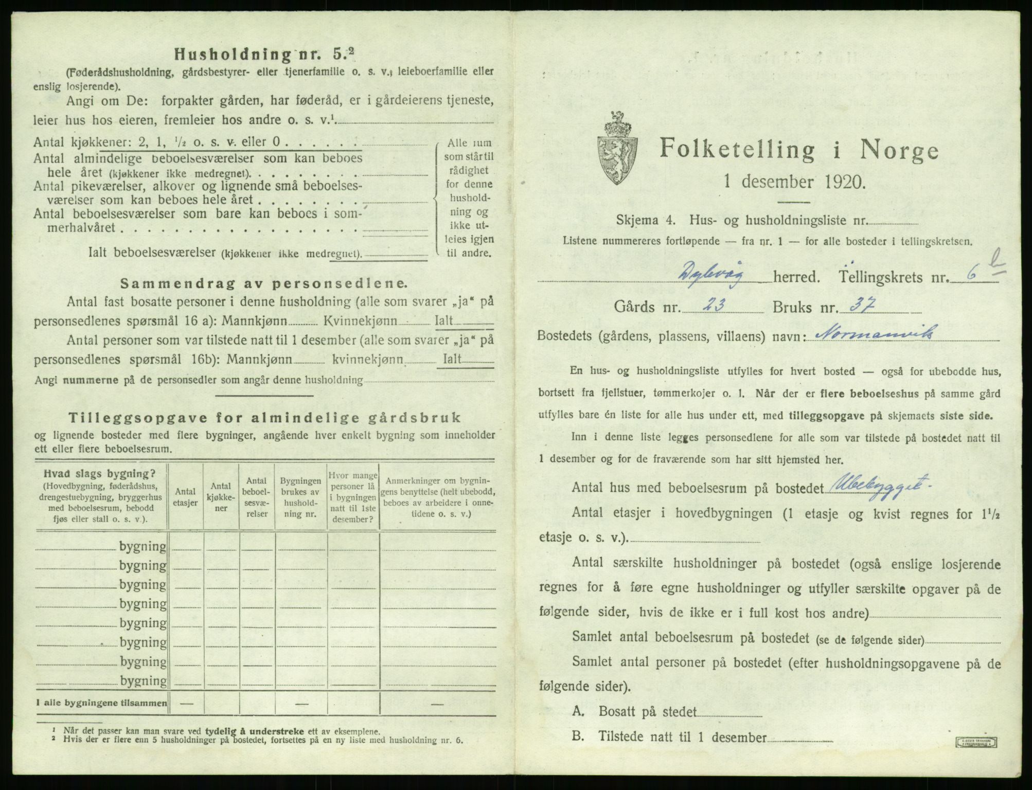 SAK, 1920 census for Dypvåg, 1920, p. 1189