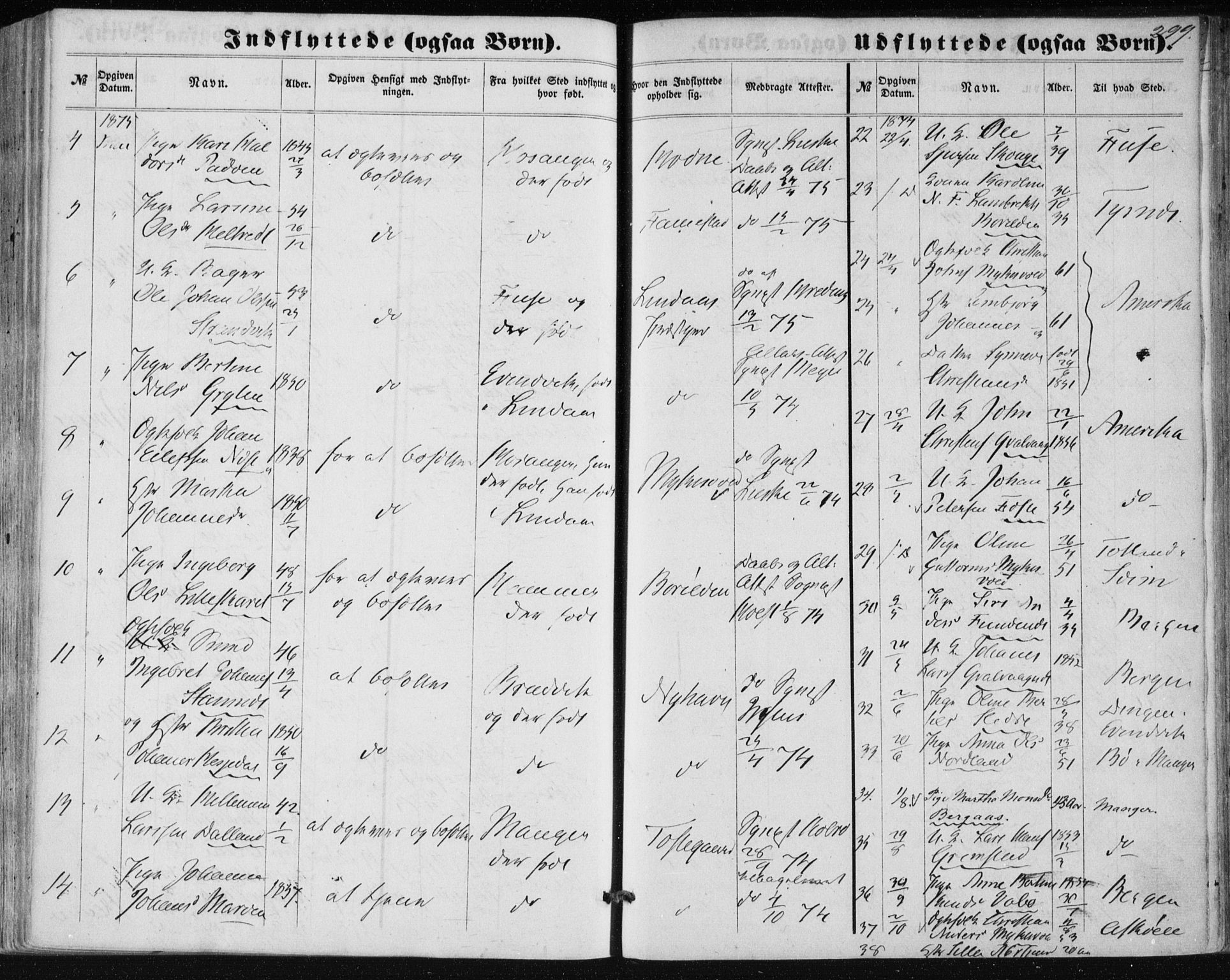 Lindås Sokneprestembete, SAB/A-76701/H/Haa: Parish register (official) no. A 16, 1863-1875, p. 299