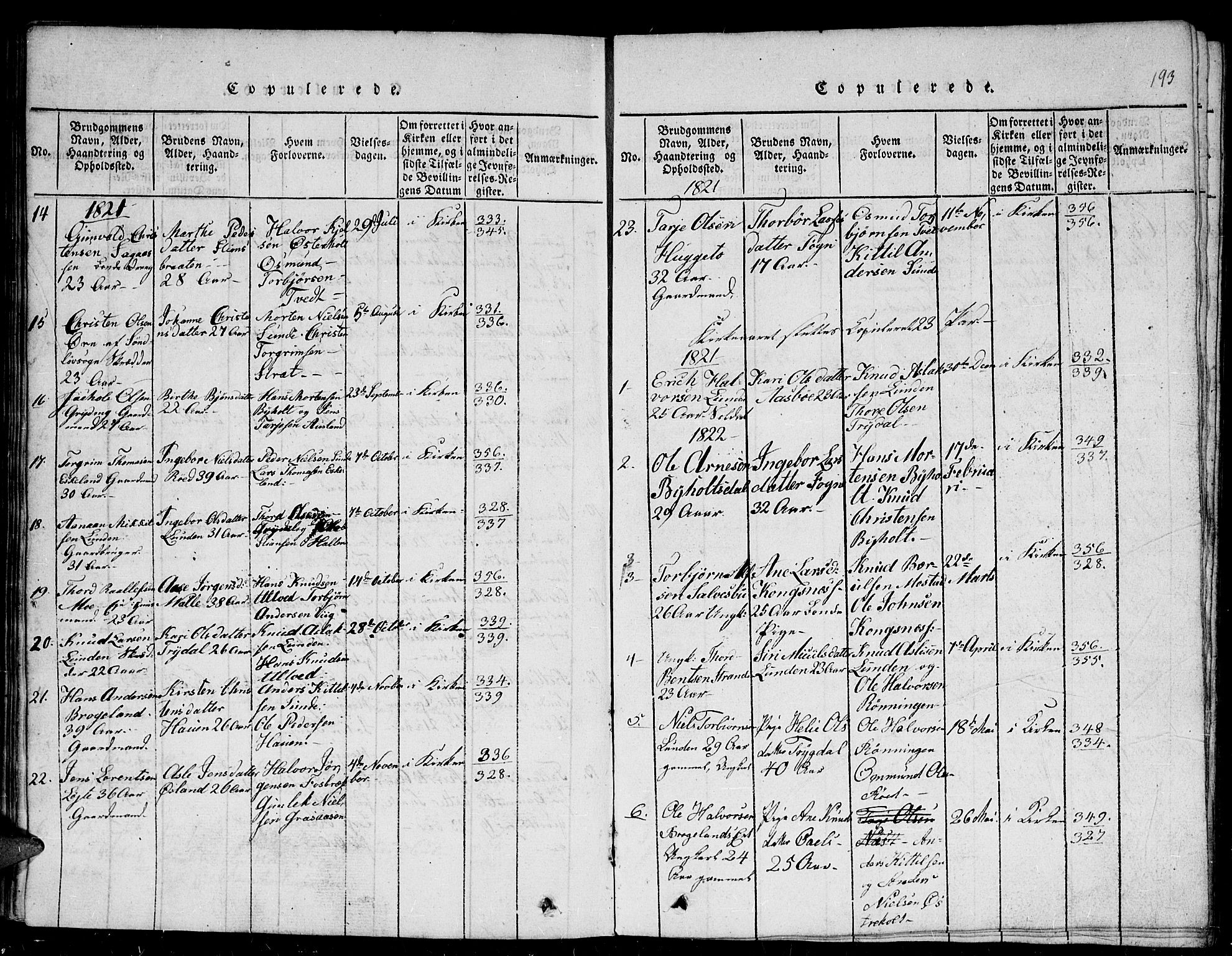 Gjerstad sokneprestkontor, AV/SAK-1111-0014/F/Fb/Fba/L0002: Parish register (copy) no. B 2, 1816-1845, p. 193