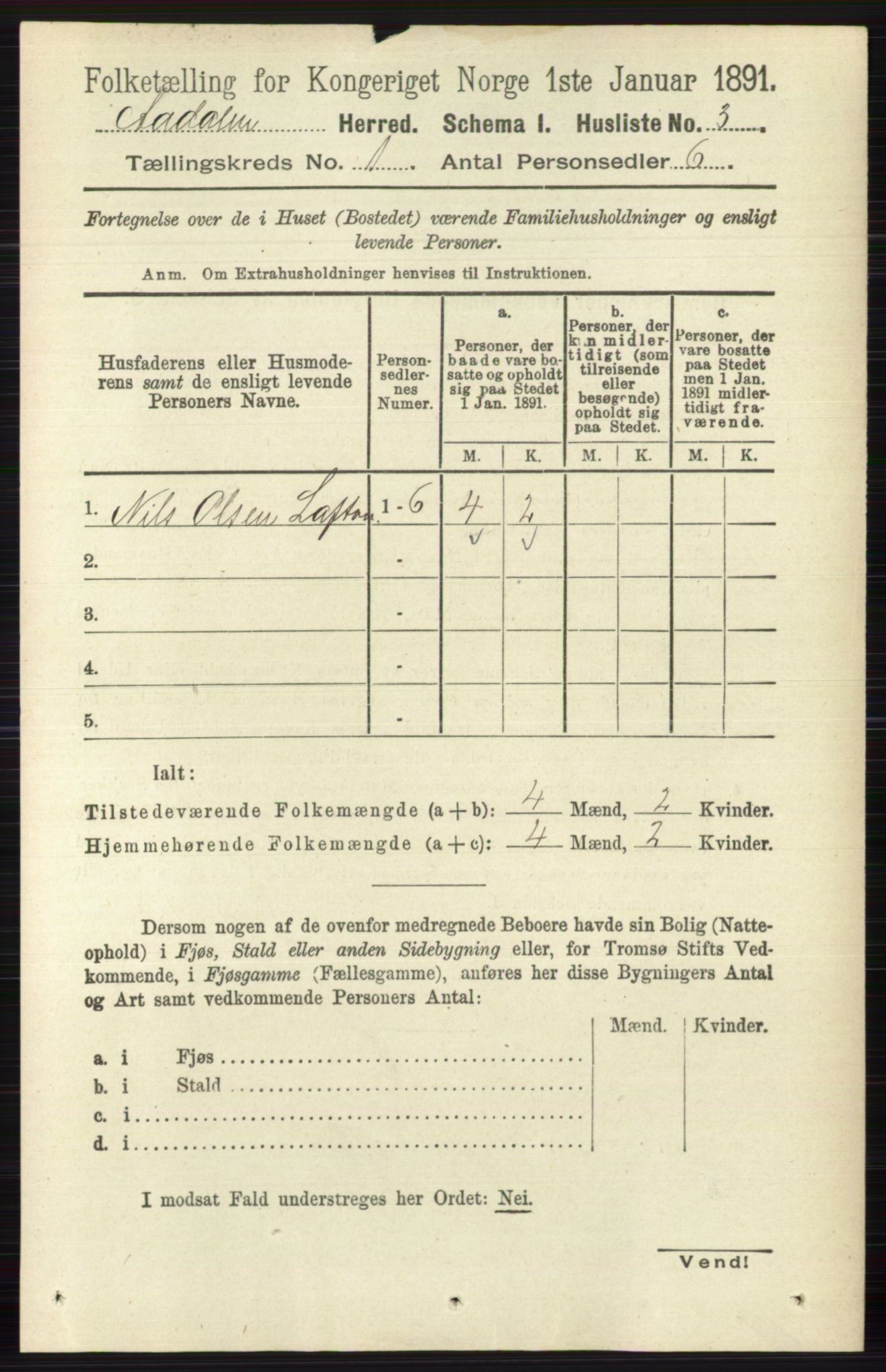 RA, 1891 census for 0614 Ådal, 1891, p. 27