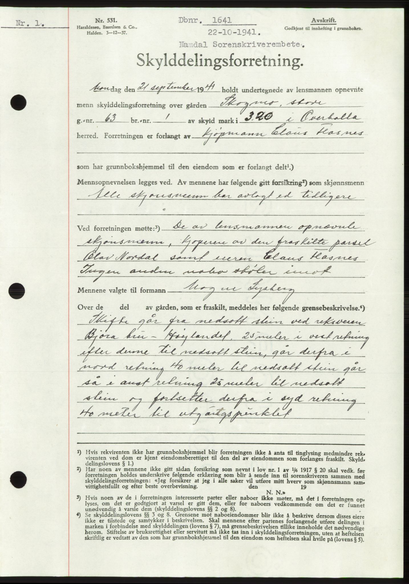 Namdal sorenskriveri, SAT/A-4133/1/2/2C: Mortgage book no. -, 1941-1942, Diary no: : 1641/1941