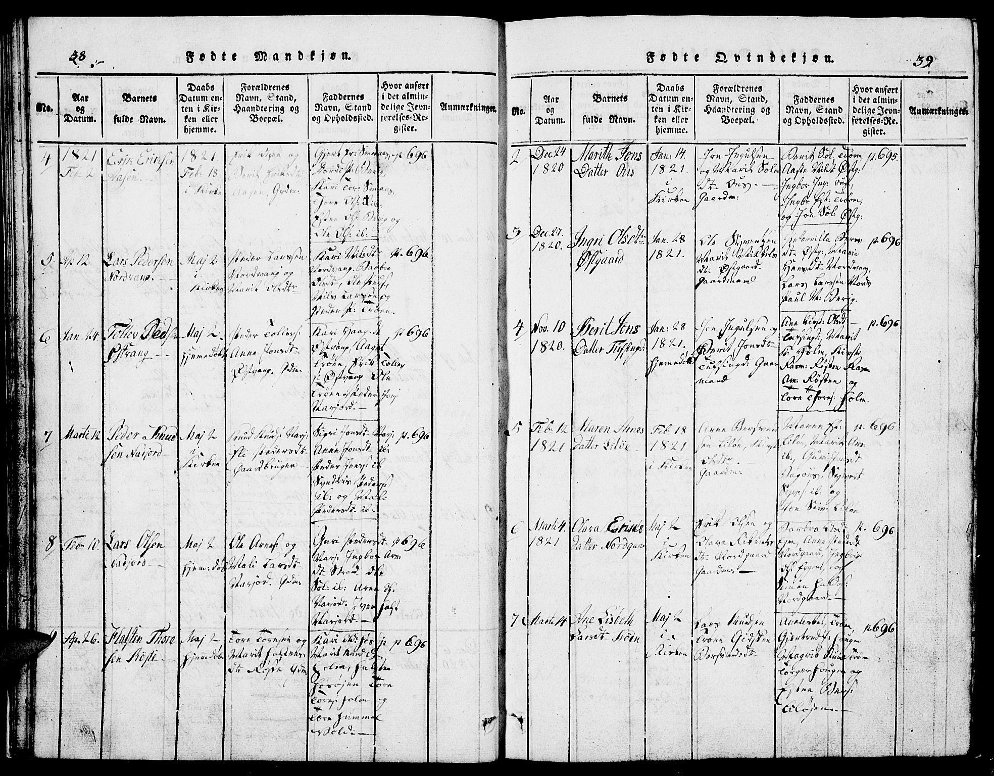 Tolga prestekontor, AV/SAH-PREST-062/L/L0002: Parish register (copy) no. 2, 1815-1844, p. 38-39