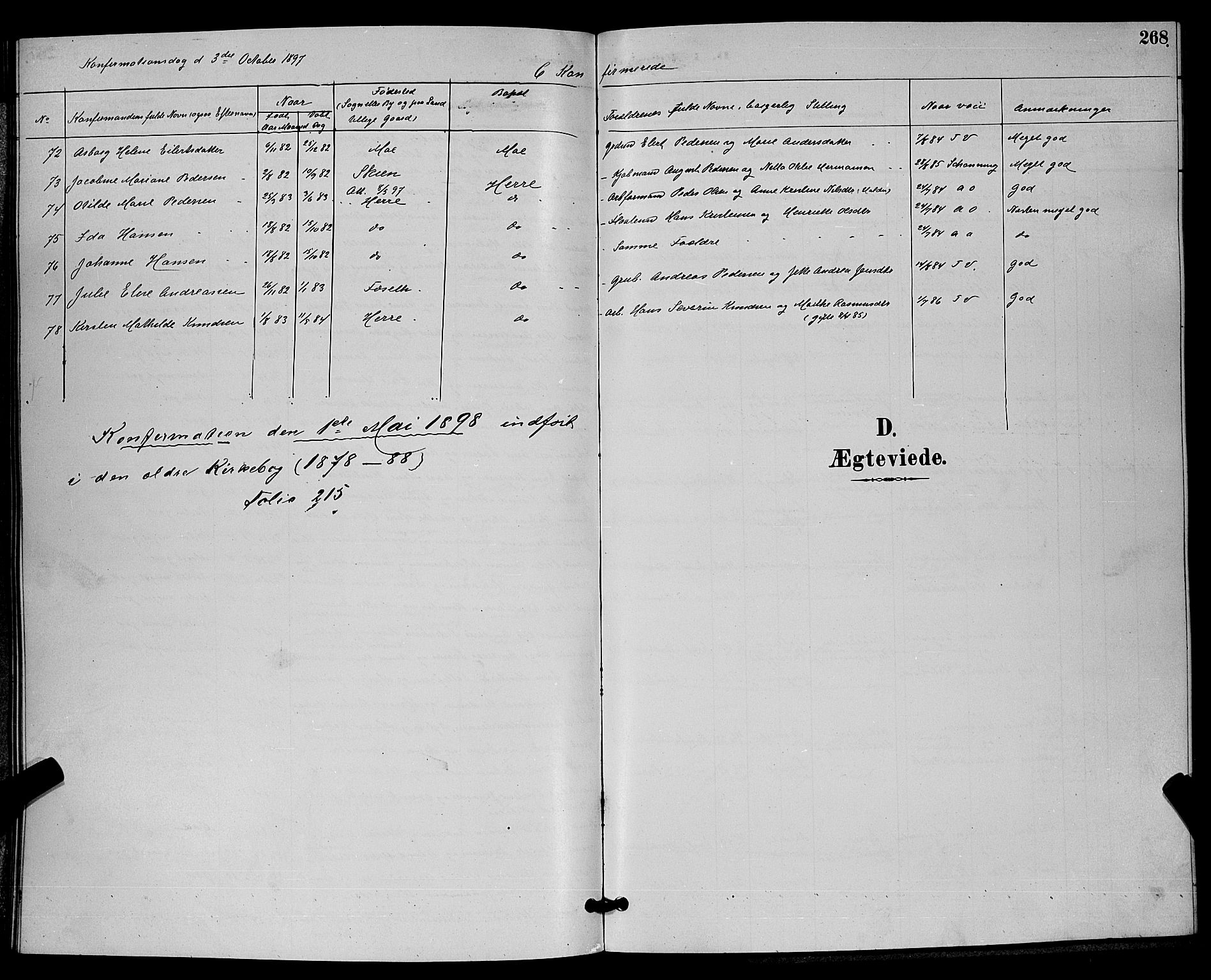 Bamble kirkebøker, SAKO/A-253/G/Ga/L0009: Parish register (copy) no. I 9, 1888-1900, p. 268