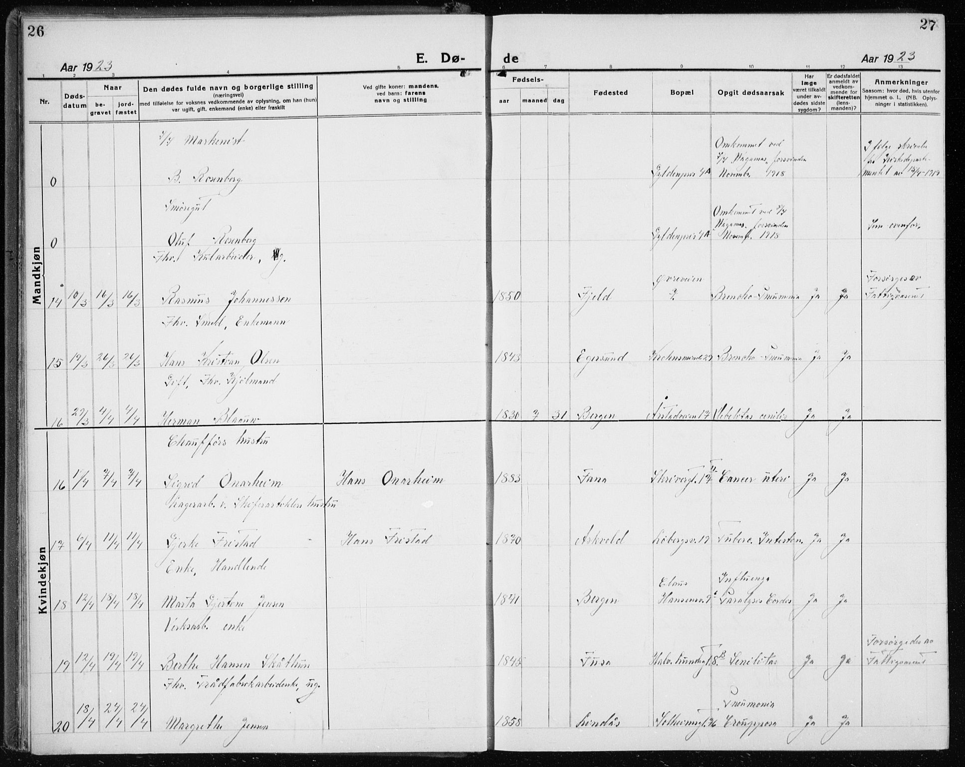 Årstad Sokneprestembete, AV/SAB-A-79301/H/Hab/L0025: Parish register (copy) no. D 2, 1922-1940, p. 26-27