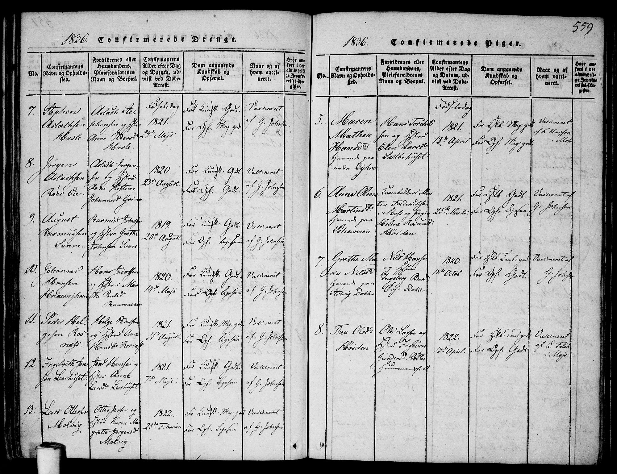 Rygge prestekontor Kirkebøker, AV/SAO-A-10084b/F/Fa/L0003: Parish register (official) no. 3, 1814-1836, p. 558-559